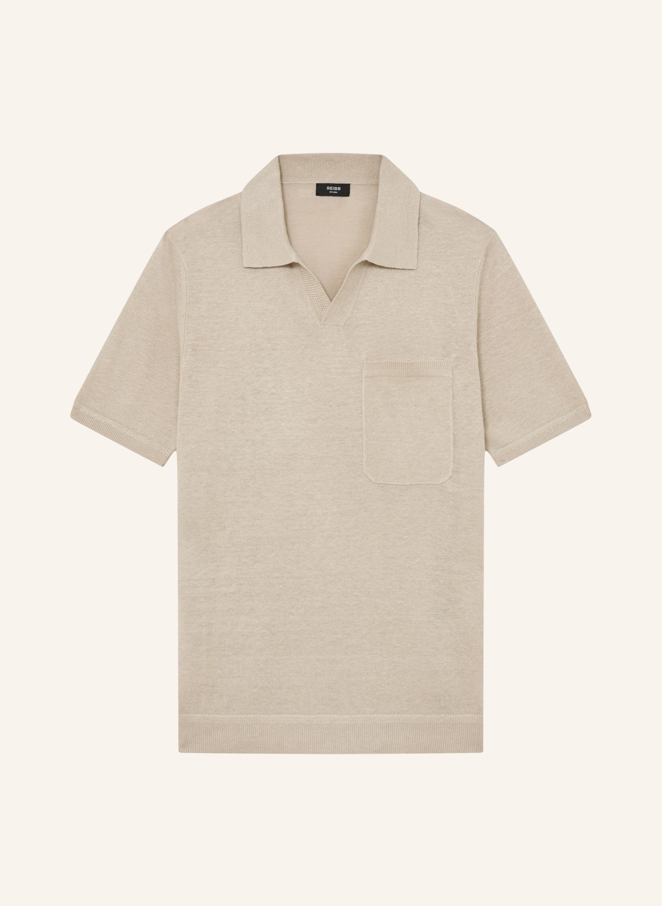 REISS Gebreid poloshirt FAIRMONT: BEIGE
