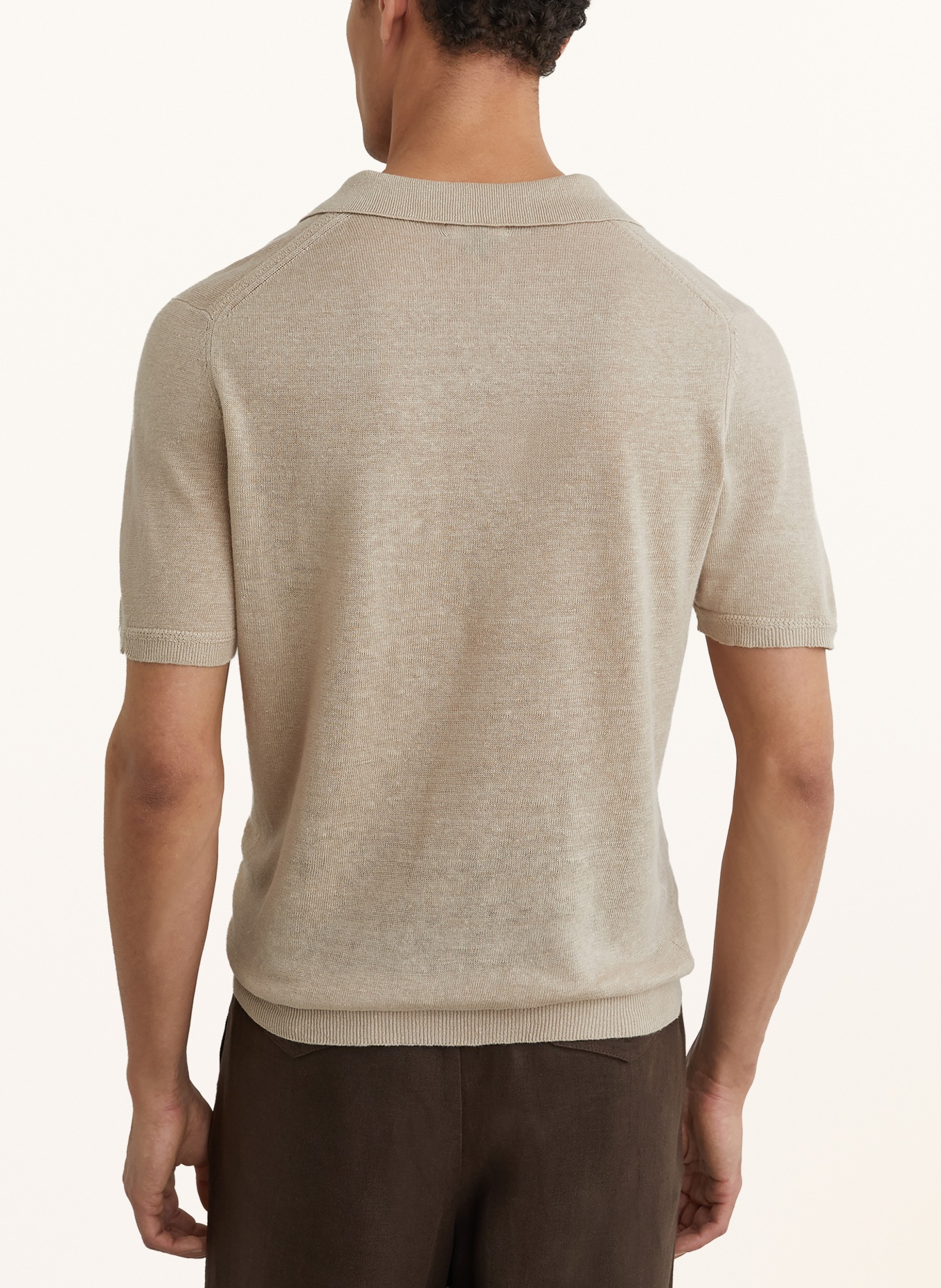 REISS Gebreid poloshirt FAIRMONT: BEIGE