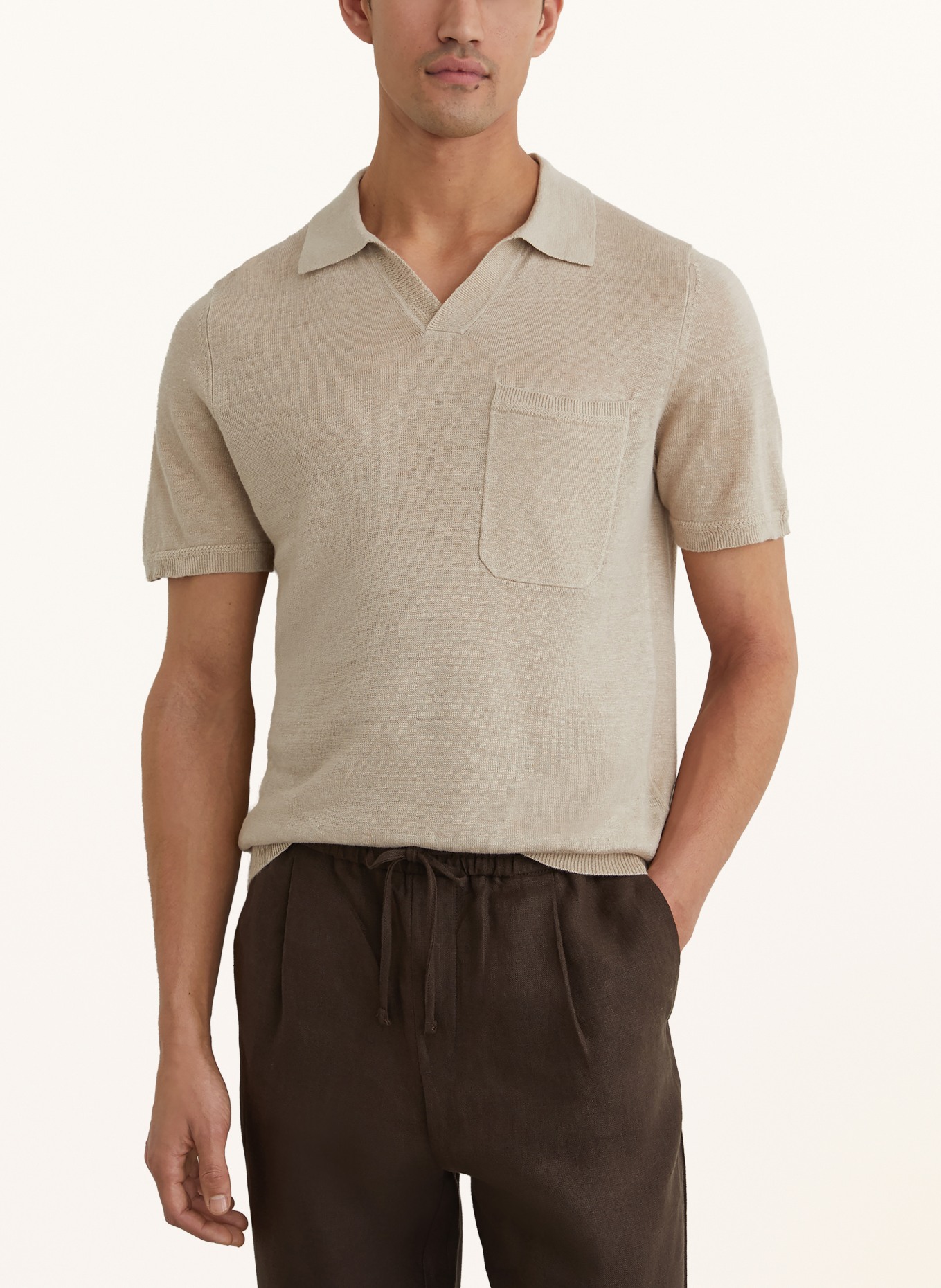 REISS Gebreid poloshirt FAIRMONT: BEIGE