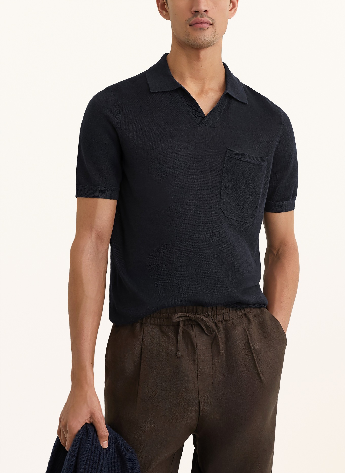 REISS FAIRMONT Knit Polo Shirt: DARK BLUE