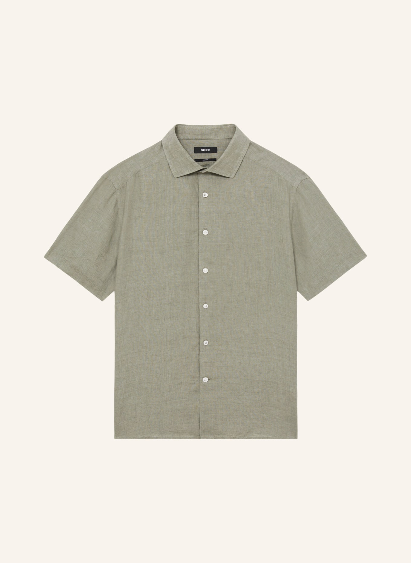 REISS HOLIDAY slim fit overhemd met korte mouwen van linnen: OLIJF