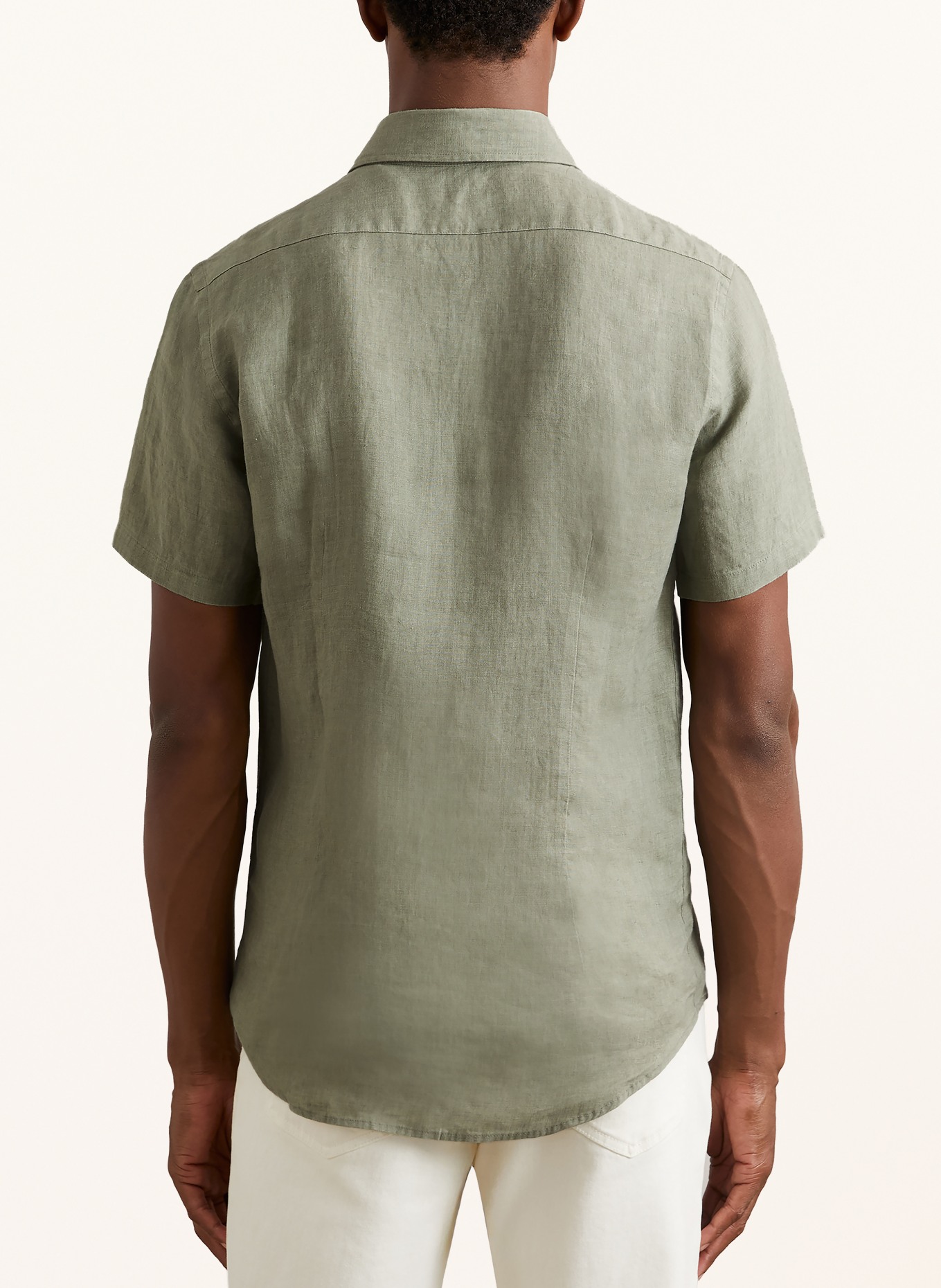 REISS HOLIDAY slim fit overhemd met korte mouwen van linnen: OLIJF