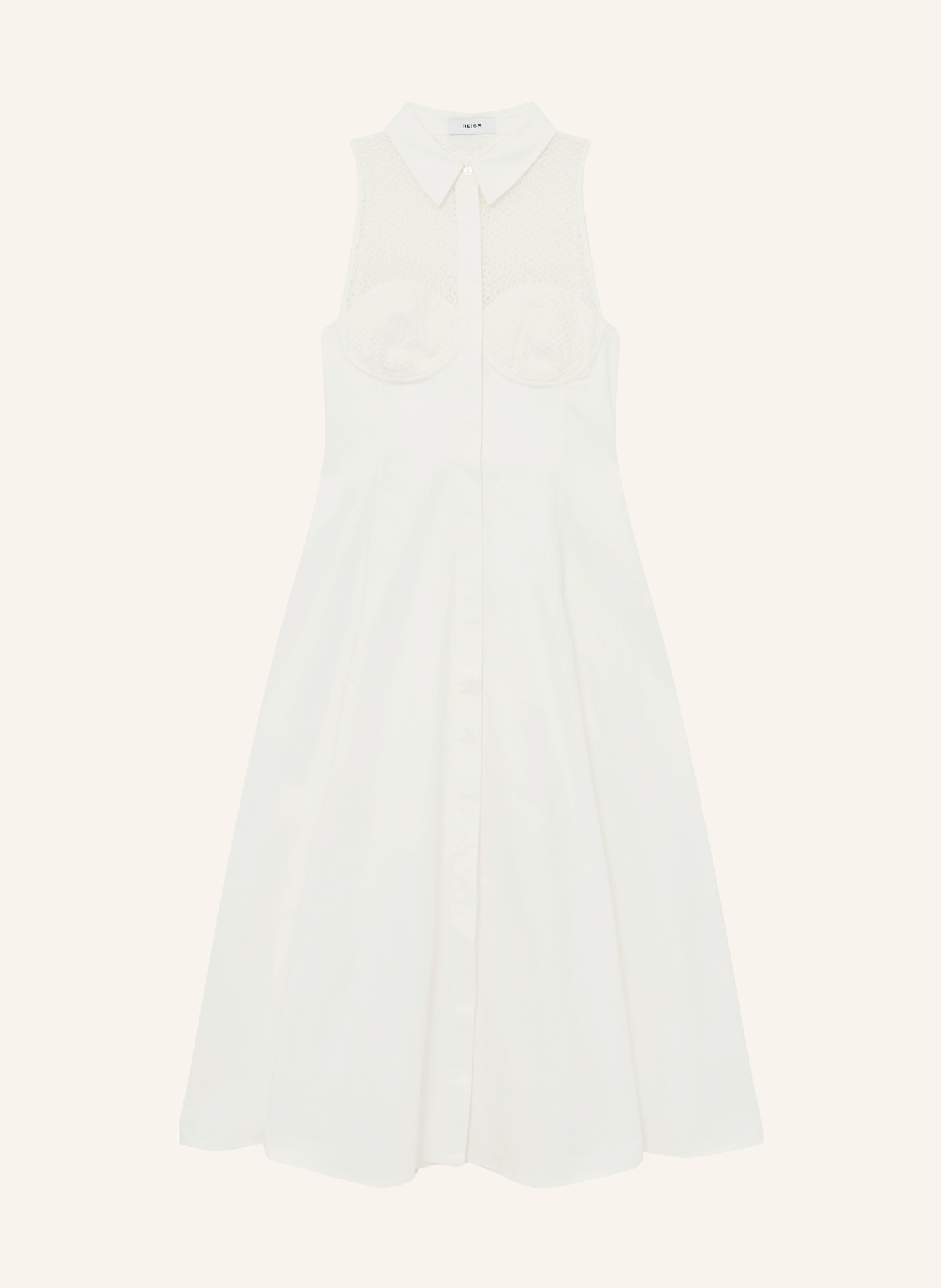 REISS HERA Dress with Openwork Lace: WHITE