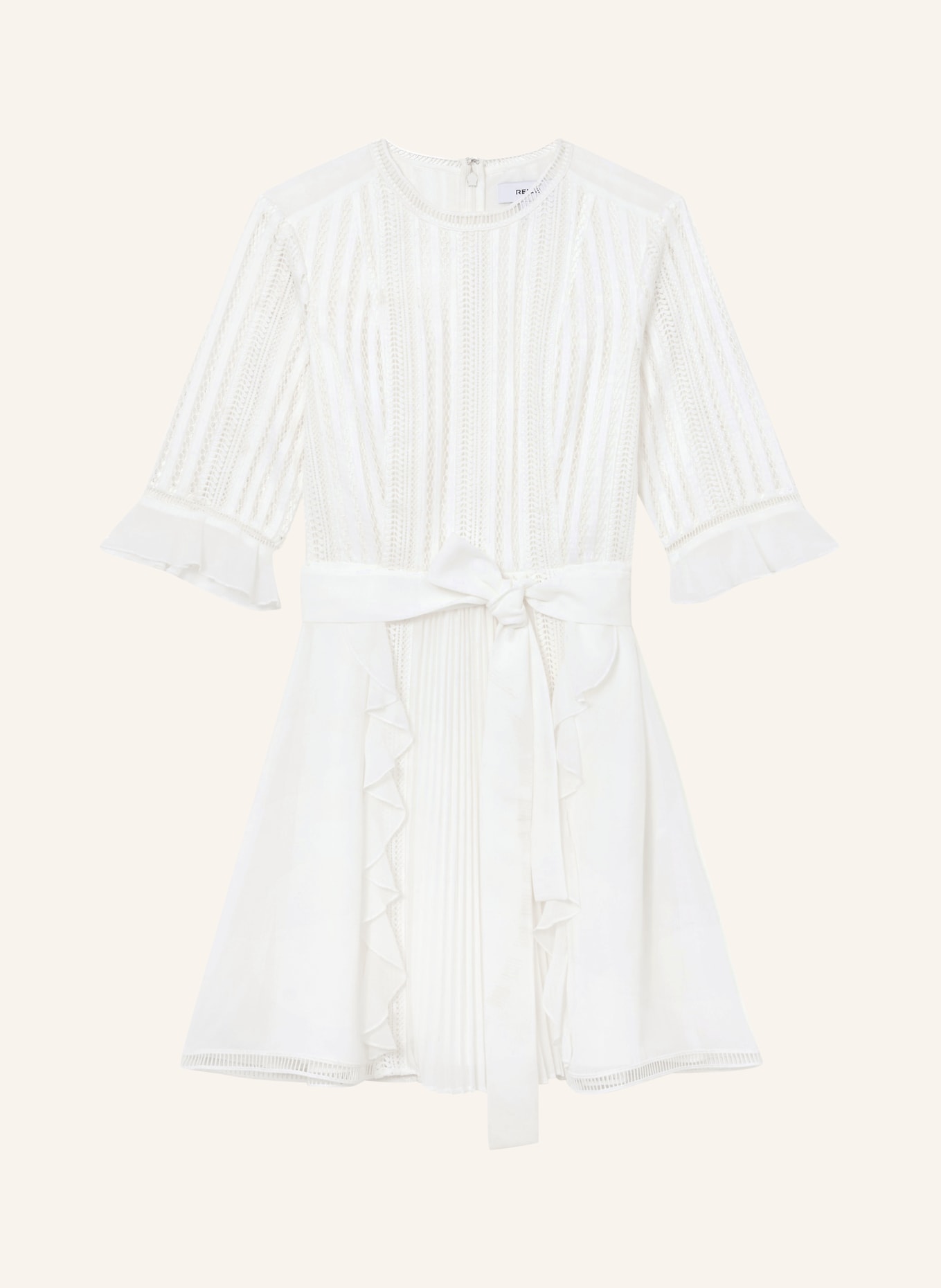 REISS Robe ARMINA avec dentelle et volants: BLANC