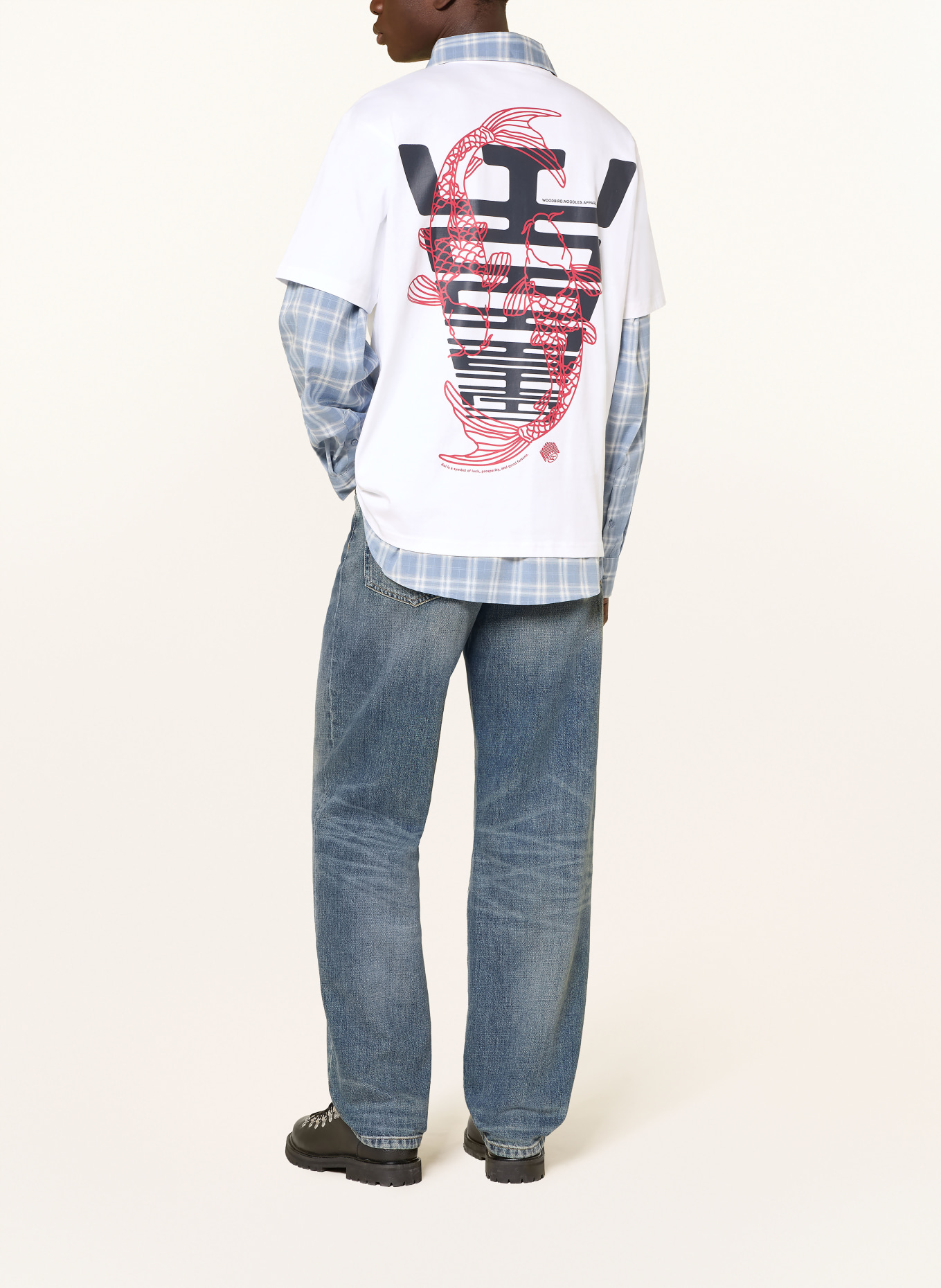 WOODBIRD T-Shirt WBBAINE: WEISS / ROT / DUNKELBLAU