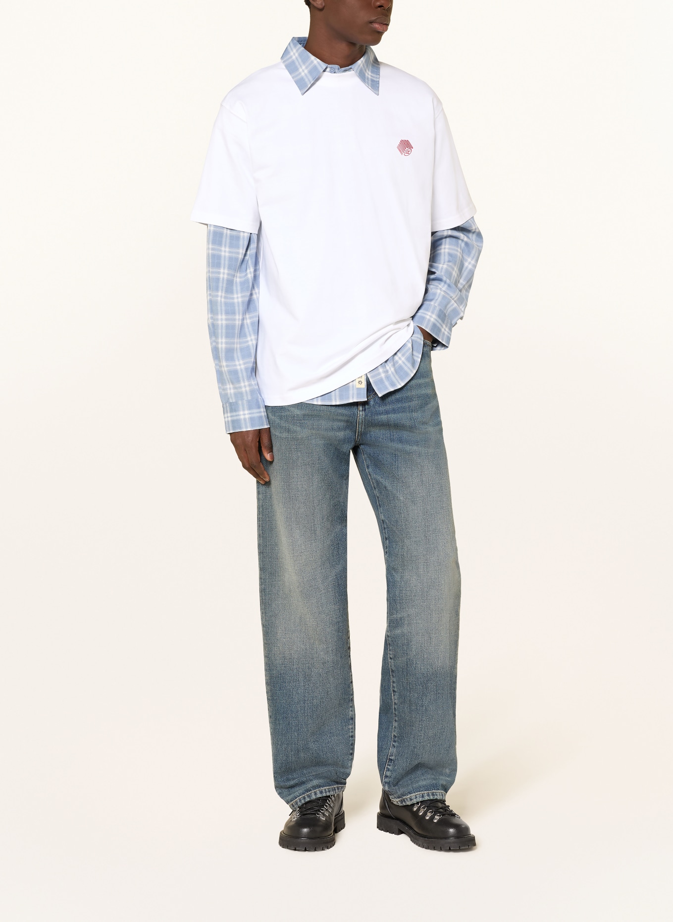 WOODBIRD T-Shirt WBBAINE: WEISS / ROT / DUNKELBLAU