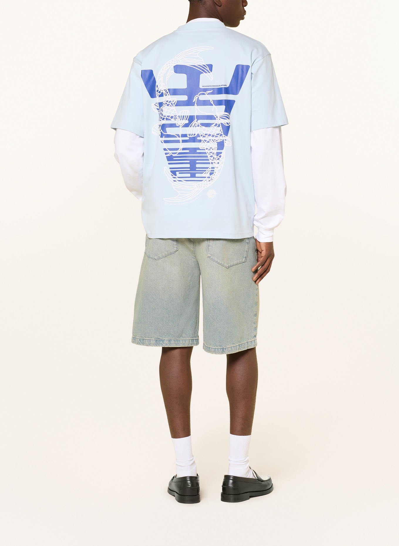 WOODBIRD T-Shirt WBBAINE: HELLBLAU / DUNKELBLAU / WEISS