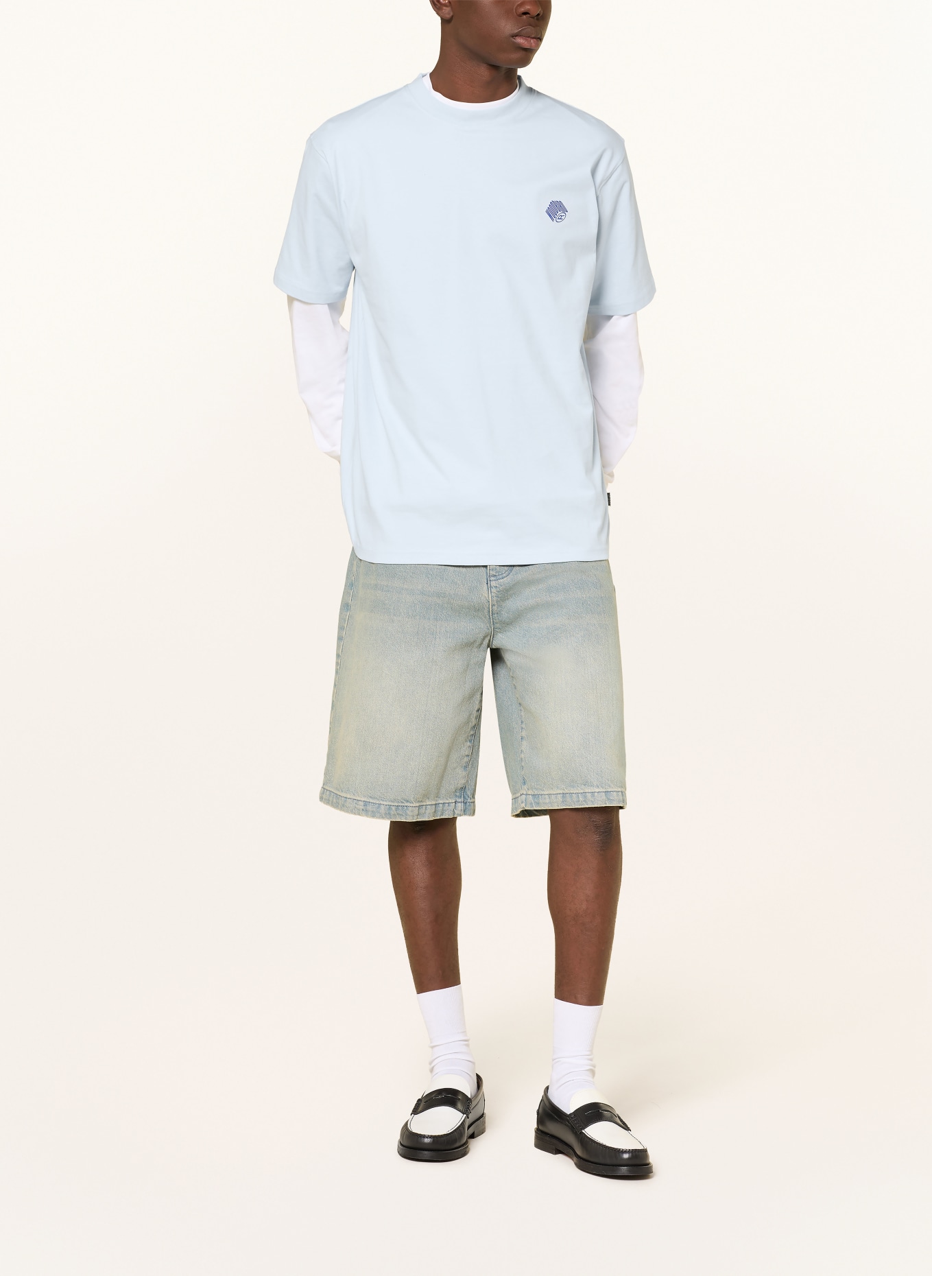 WOODBIRD T-Shirt WBBAINE: HELLBLAU / DUNKELBLAU / WEISS