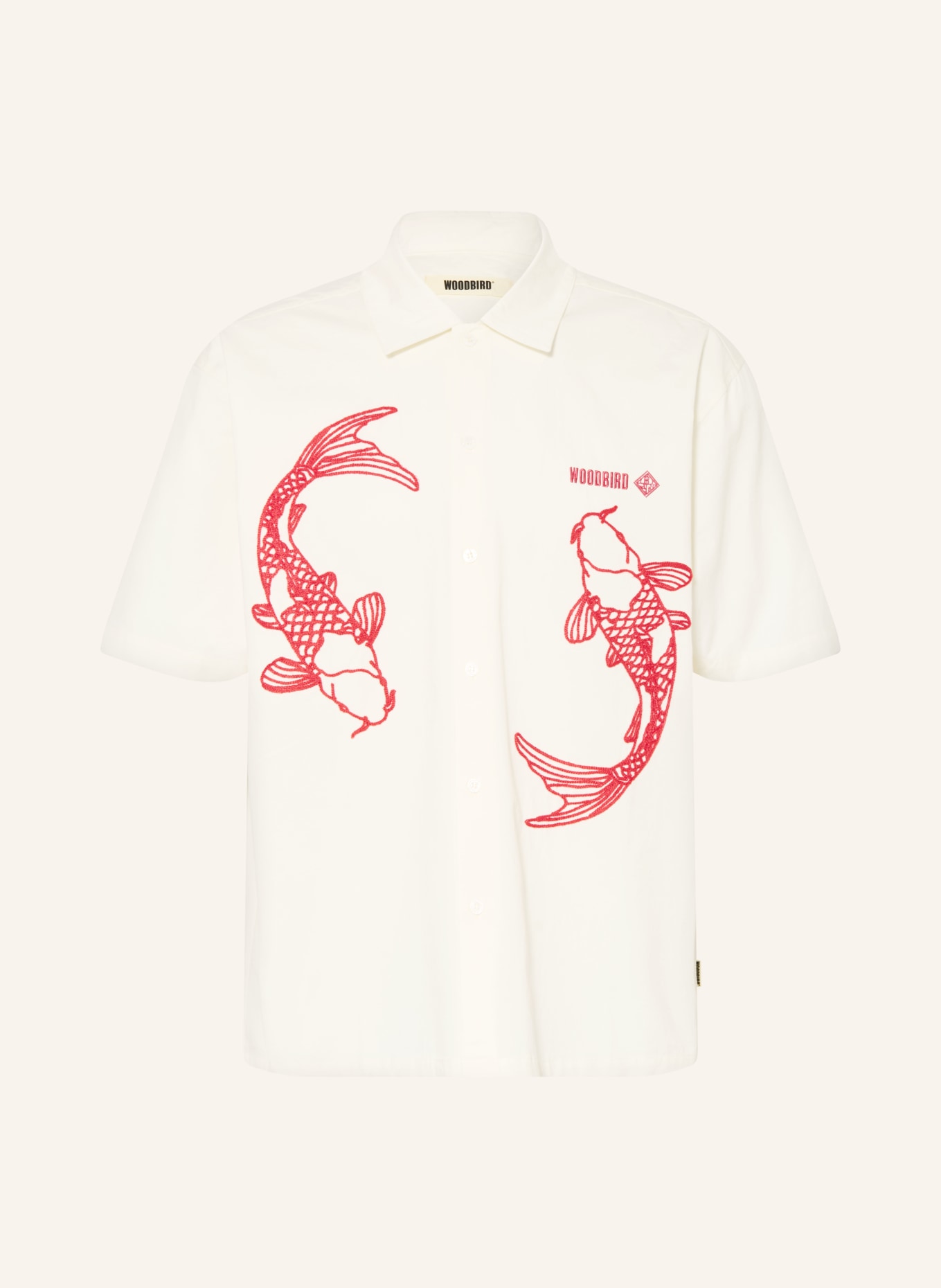 WOODBIRD Chemise à manches courtes WBWANG Comfort Fit: ÉCRU / ROUGE