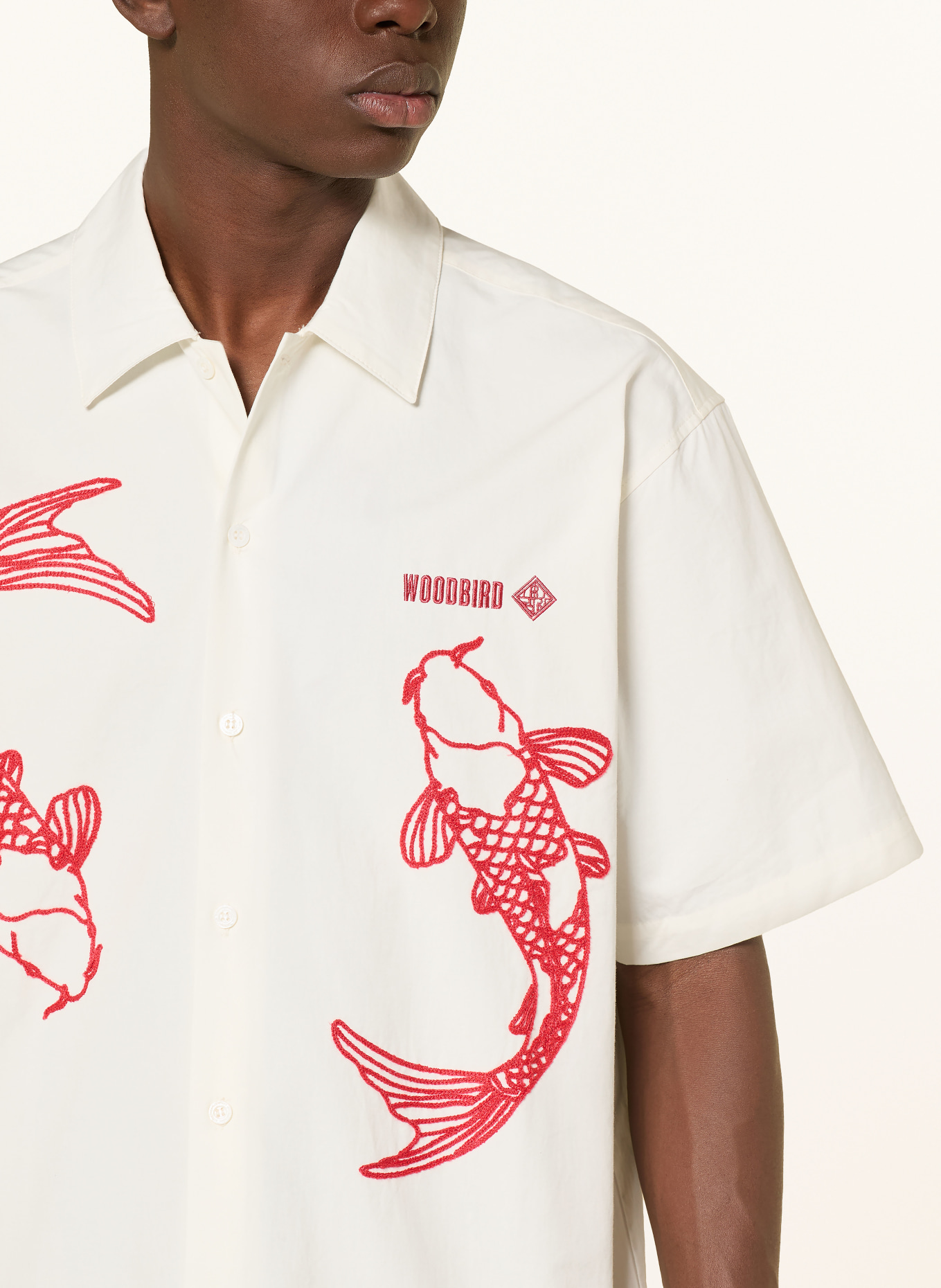 WOODBIRD Chemise à manches courtes WBWANG Comfort Fit: ÉCRU / ROUGE