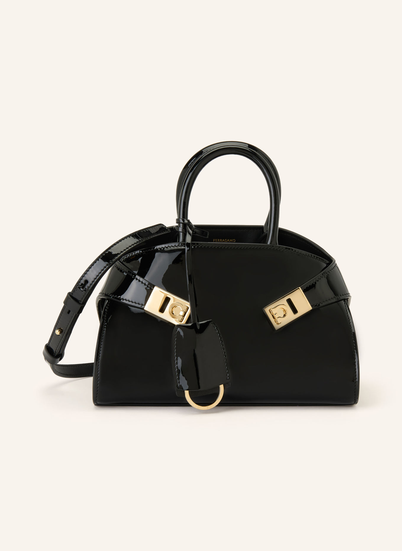 FERRAGAMO Schoudertas HUG MINI: ZWART / GOUD