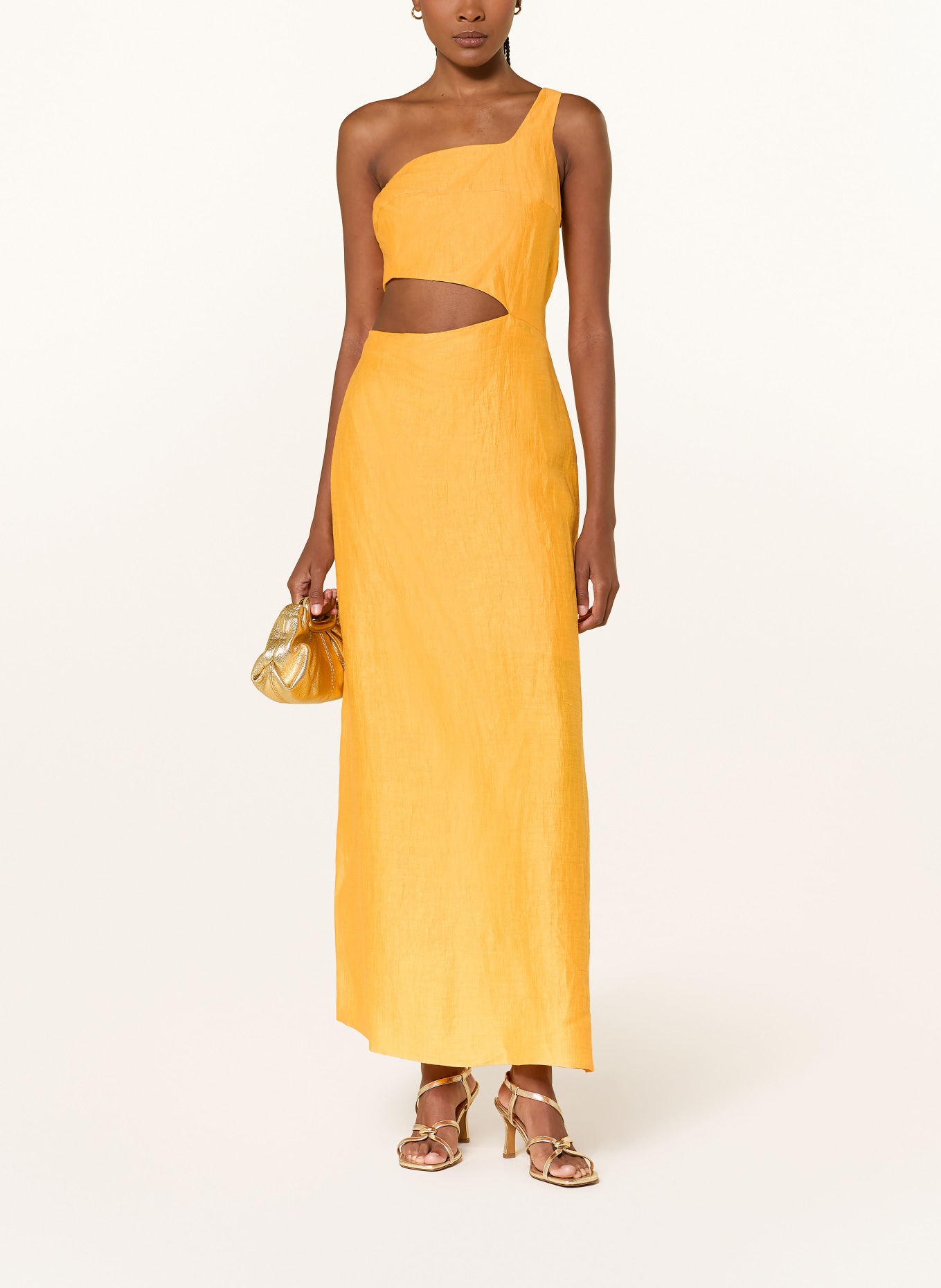 maje Sukienka na jedno ramię z lnu z wycięciem: POMARAŃCZOWY