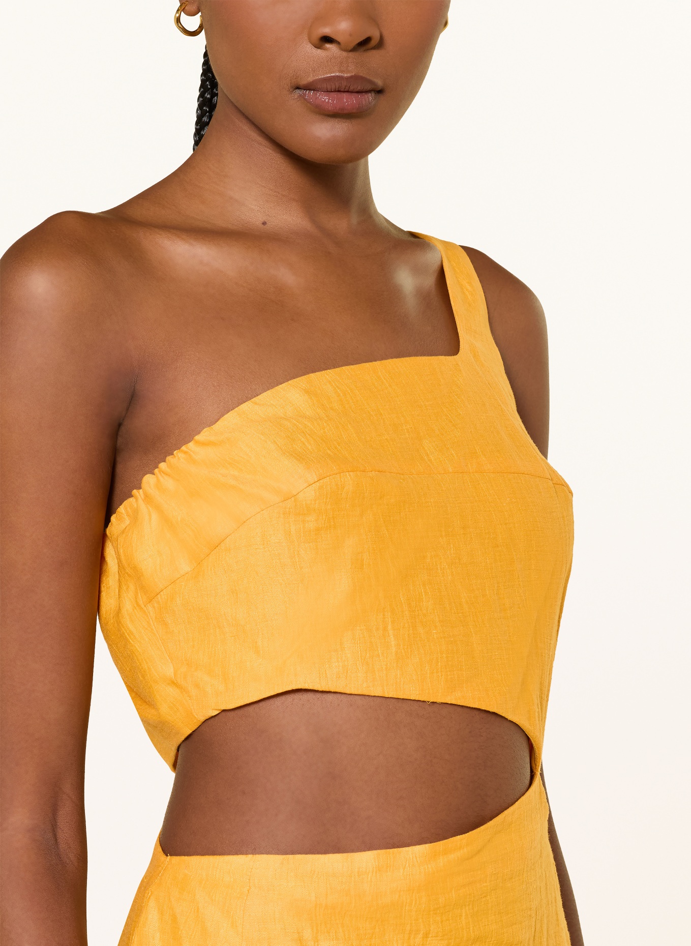 maje Sukienka na jedno ramię z lnu z wycięciem: POMARAŃCZOWY