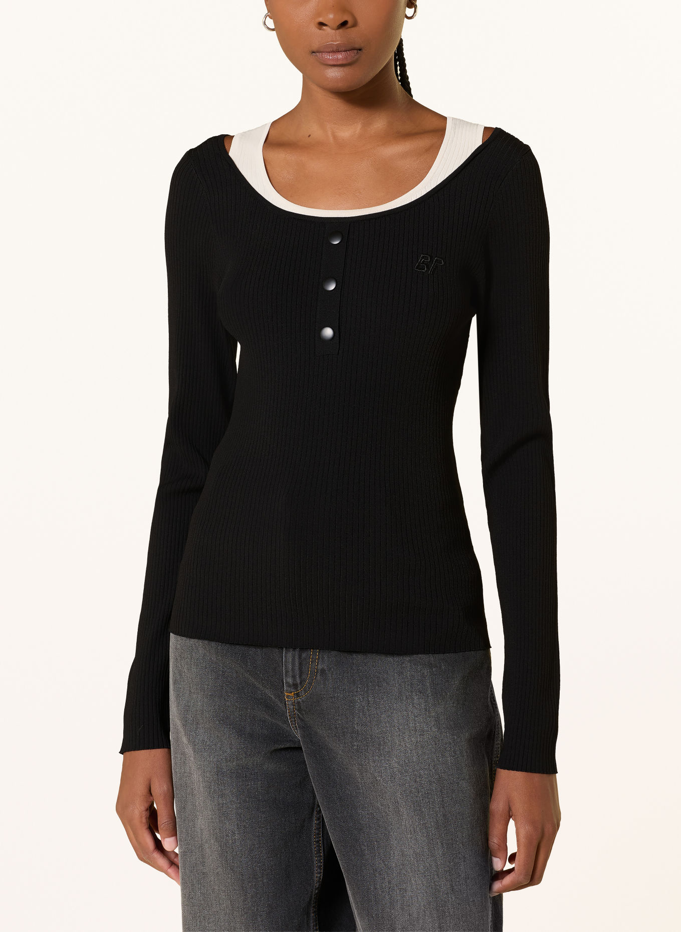 BAUM UND PFERDGARTEN CLARY Long-Sleeve Shirt: BLACK / WHITE