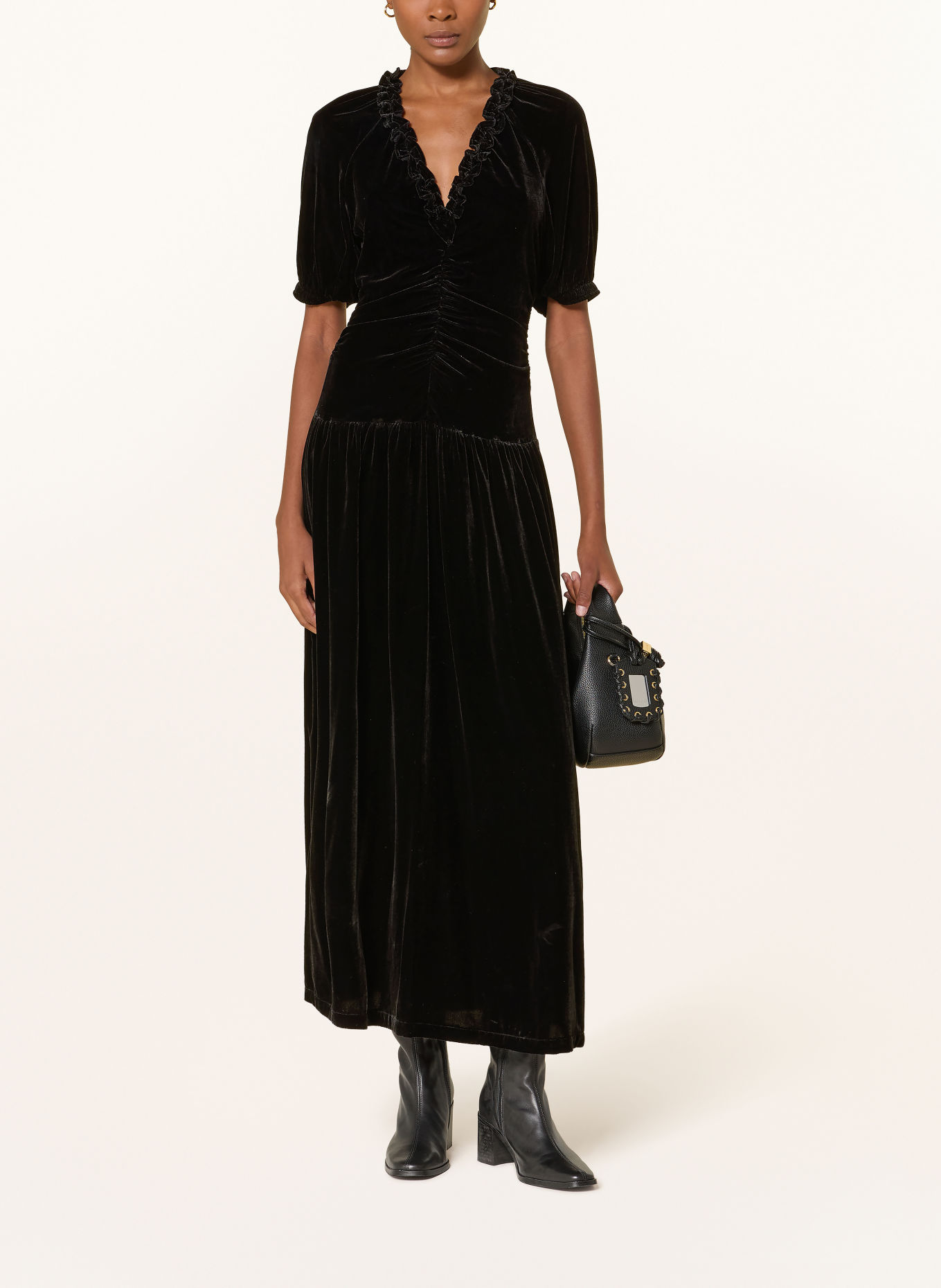BAUM UND PFERDGARTEN ABELLINE velvet dress with ruffles: BLACK
