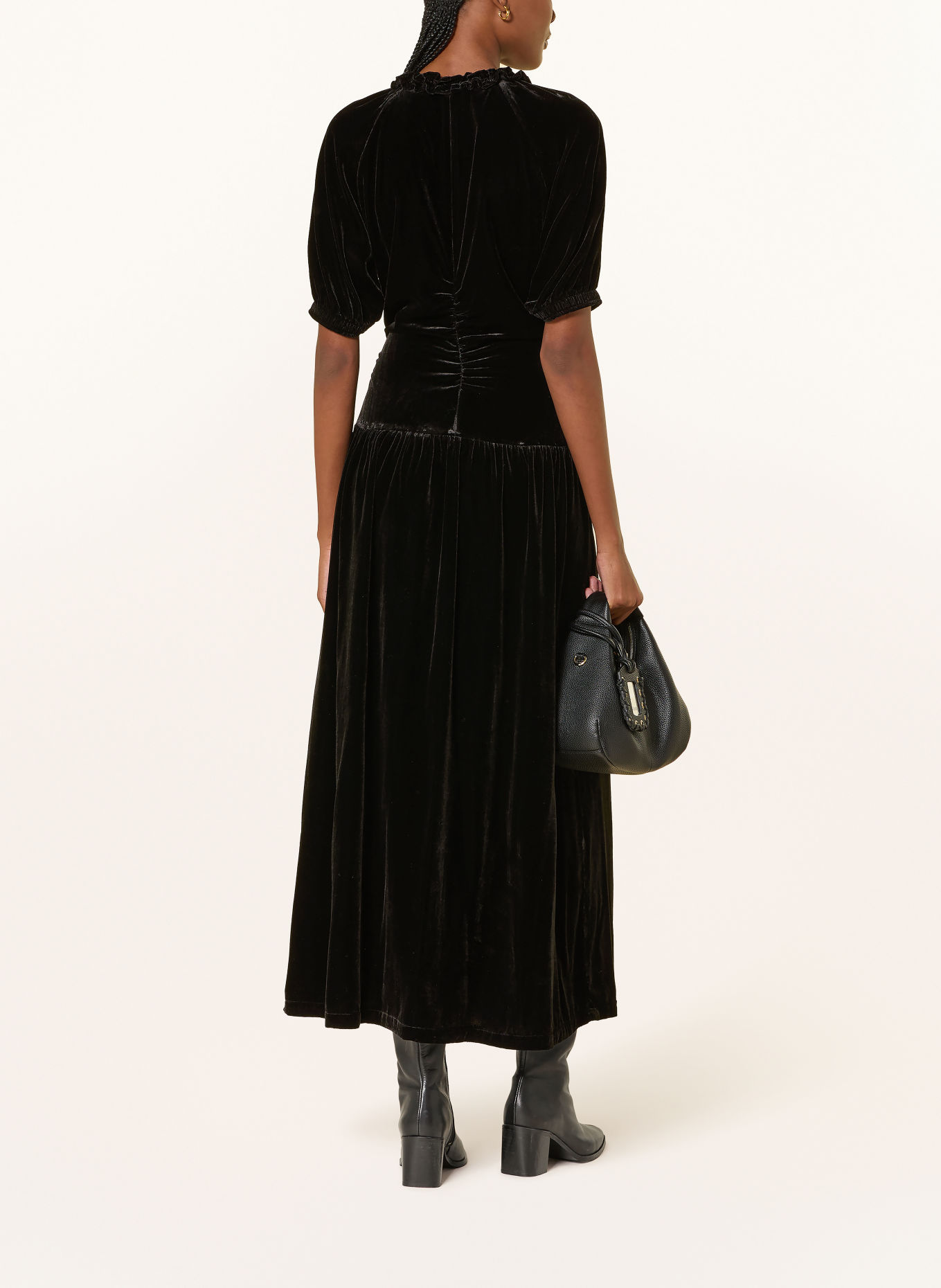 BAUM UND PFERDGARTEN ABELLINE velvet dress with ruffles: BLACK