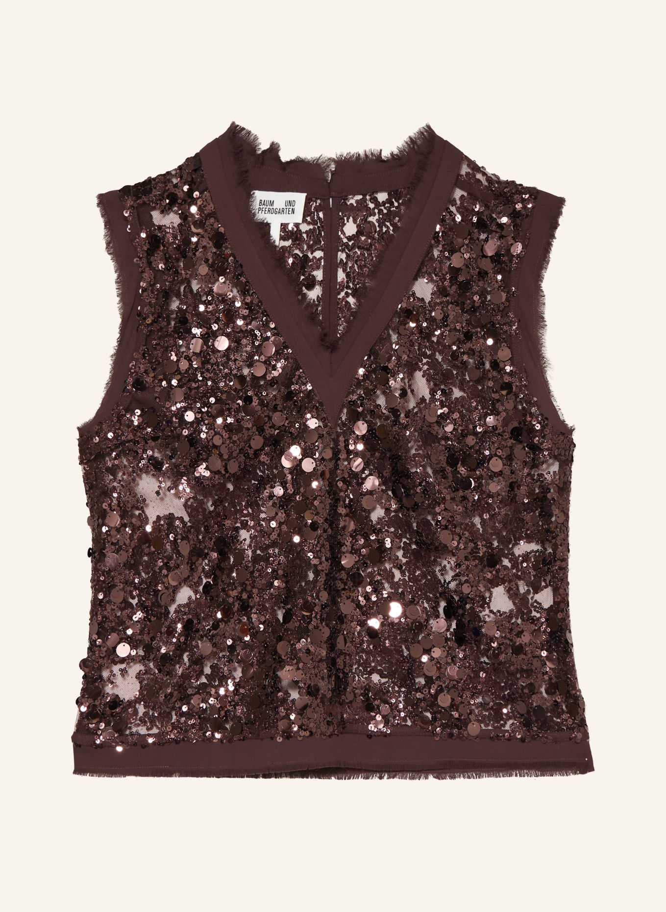 BAUM UND PFERDGARTEN MANIRE mesh top with sequins: DARK BROWN