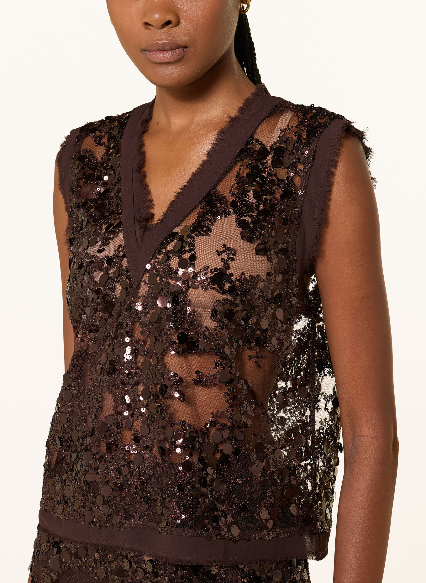 BAUM UND PFERDGARTEN MANIRE mesh top with sequins: DARK BROWN
