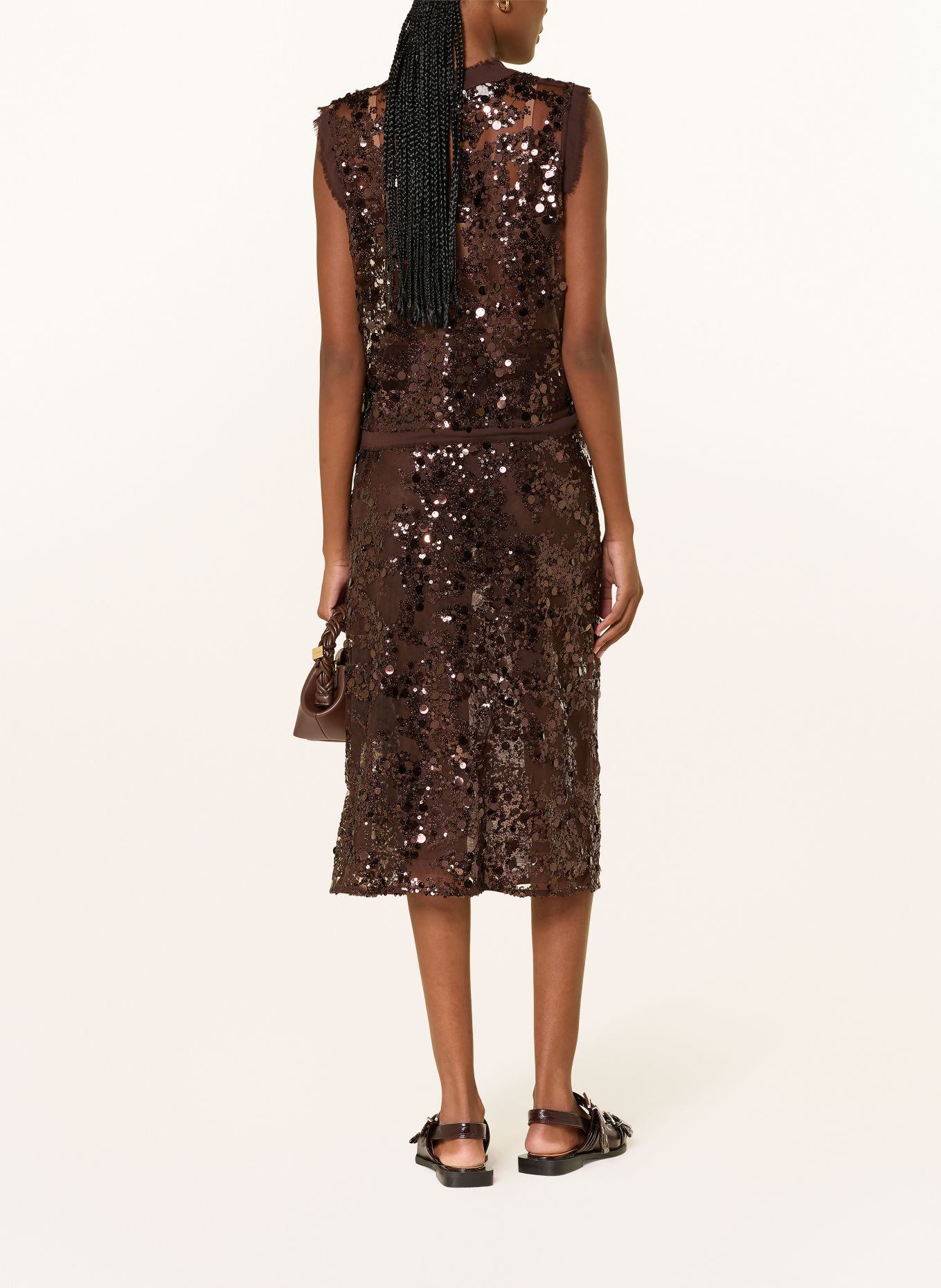 BAUM UND PFERDGARTEN SHANIA mesh skirt with sequins: DARK BROWN