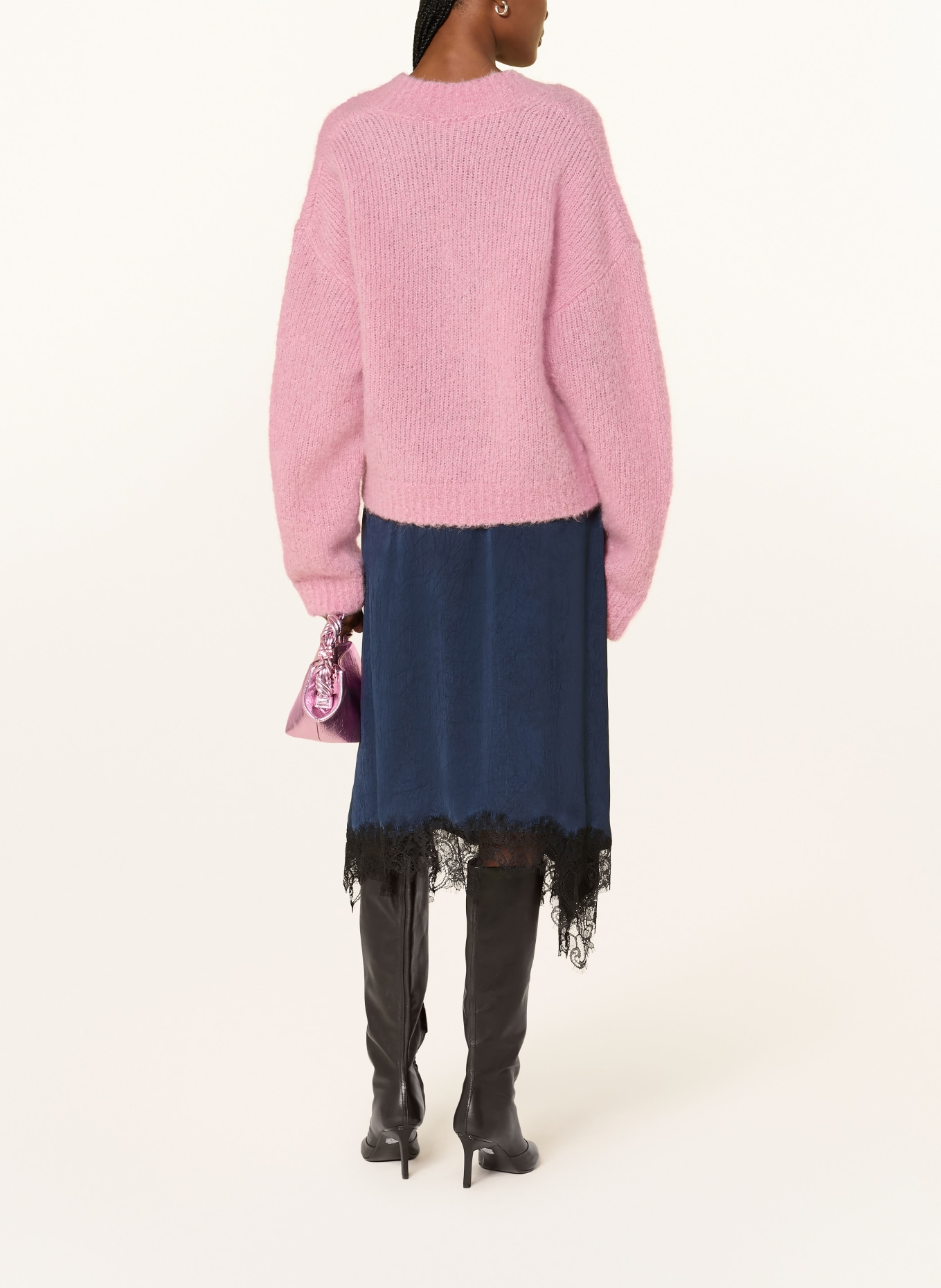 BAUM UND PFERDGARTEN SOPHIE satin skirt with lace: DARK BLUE / BLACK