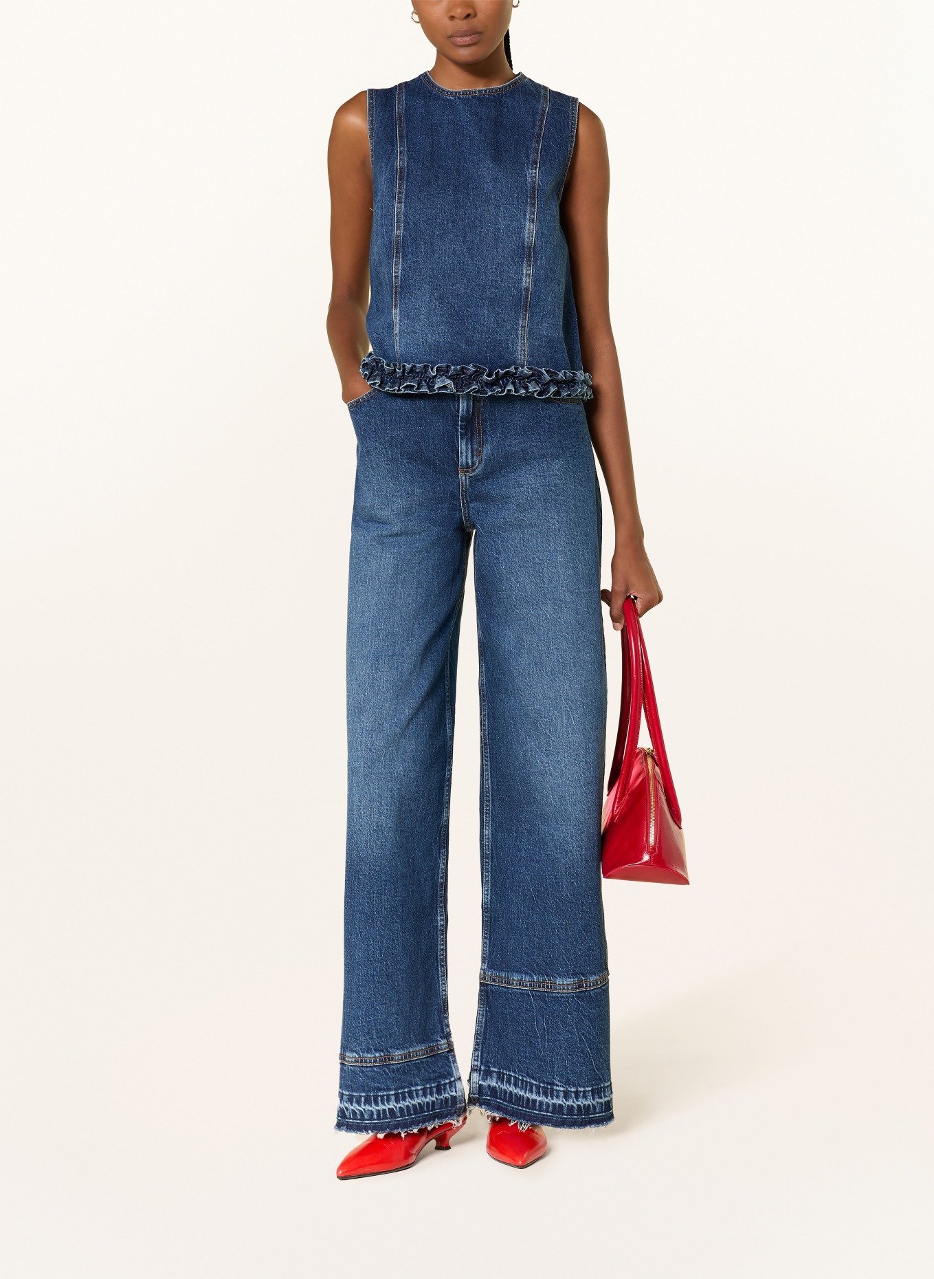 BAUM UND PFERDGARTEN Jeanstop MADIE met ruches: DONKERBLAUW