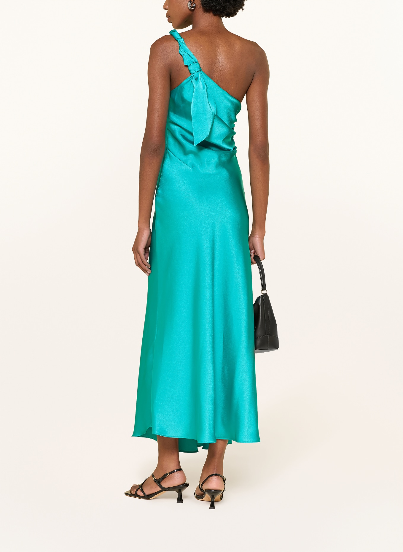 SANDRO One-Shoulder-Kleid aus Satin: NEONBLAU