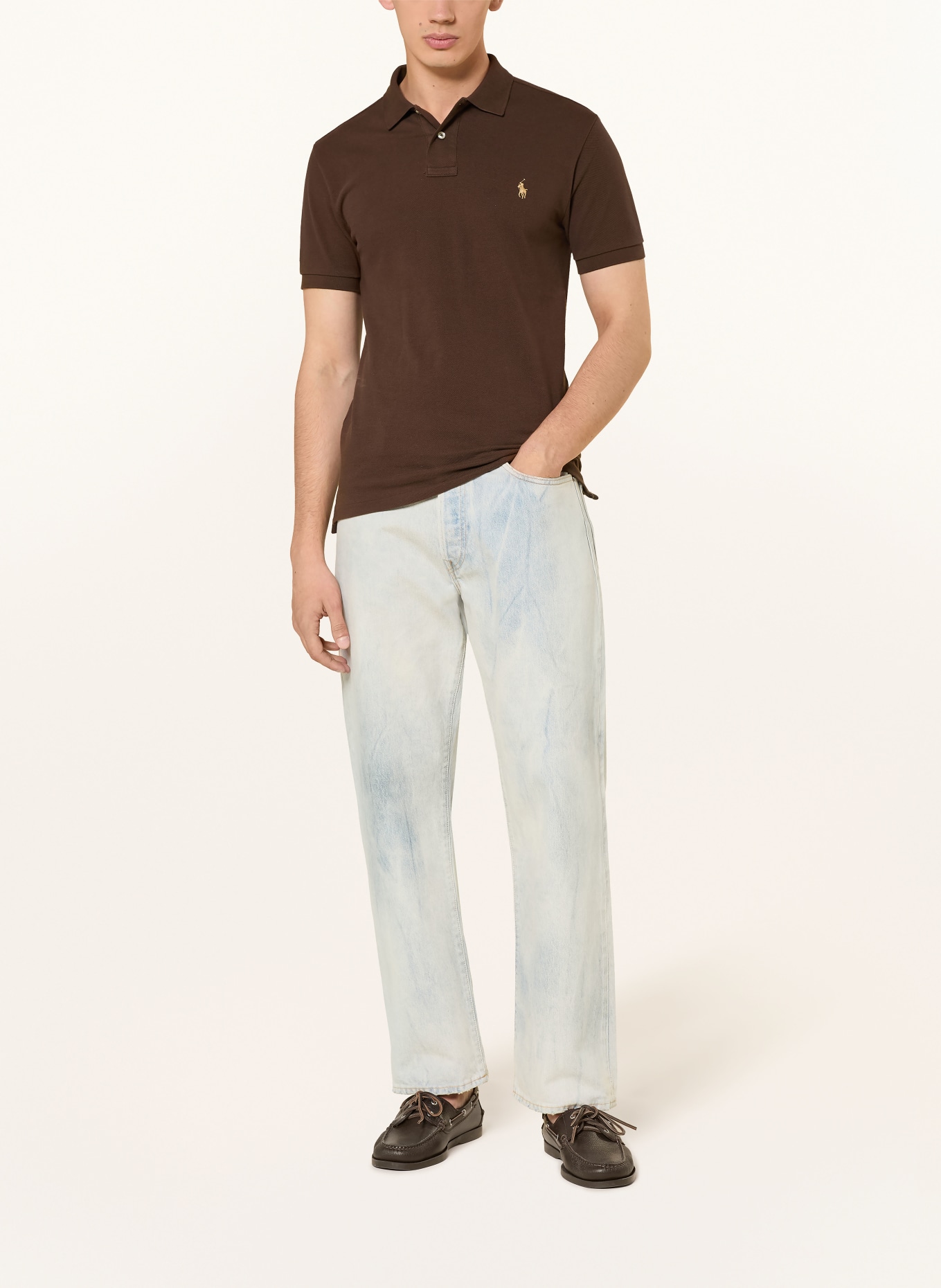 POLO RALPH LAUREN Koszulka polo z piki slim fit: CIEMNOBRĄZOWY