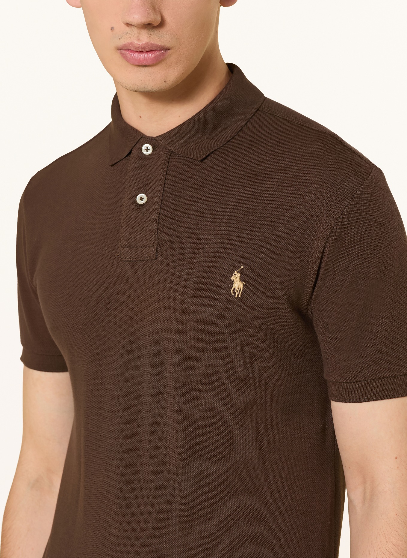 POLO RALPH LAUREN Koszulka polo z piki slim fit: CIEMNOBRĄZOWY
