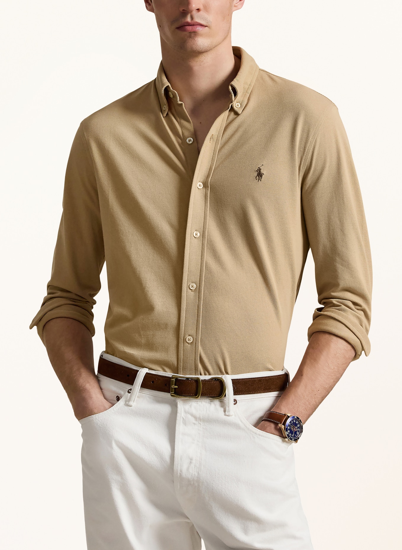 POLO RALPH LAUREN Koszula pikowana Custom Fit: KHAKI