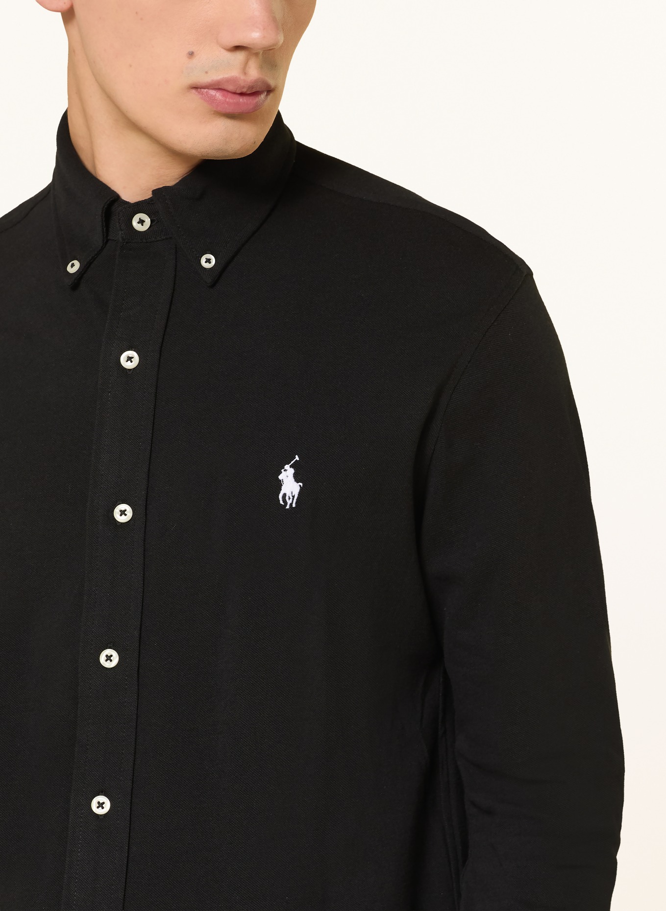 POLO RALPH LAUREN Piqué-Hemd Custom Fit: SCHWARZ