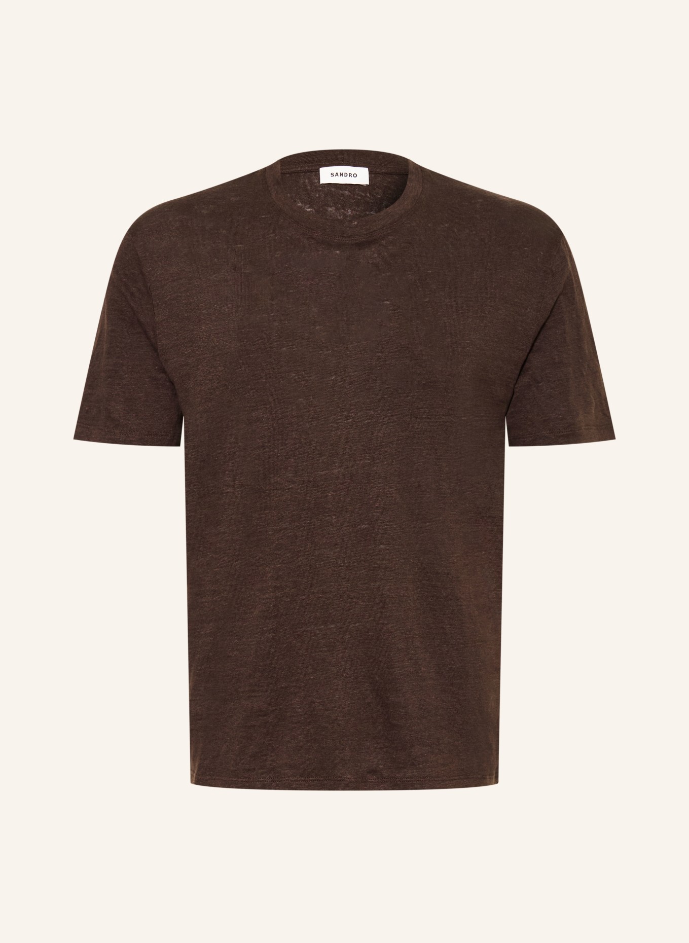 SANDRO T-shirt z lnu: CIEMNOBRĄZOWY
