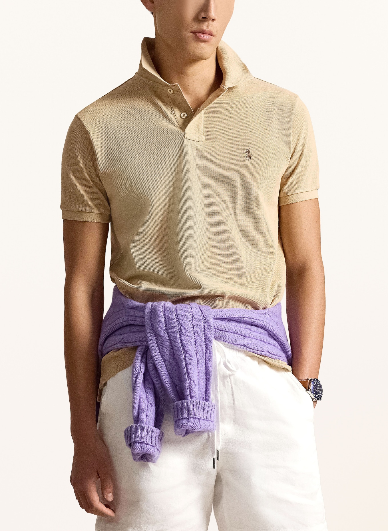 POLO RALPH LAUREN Koszulka polo z piki custom slim fit: CAMELOWY