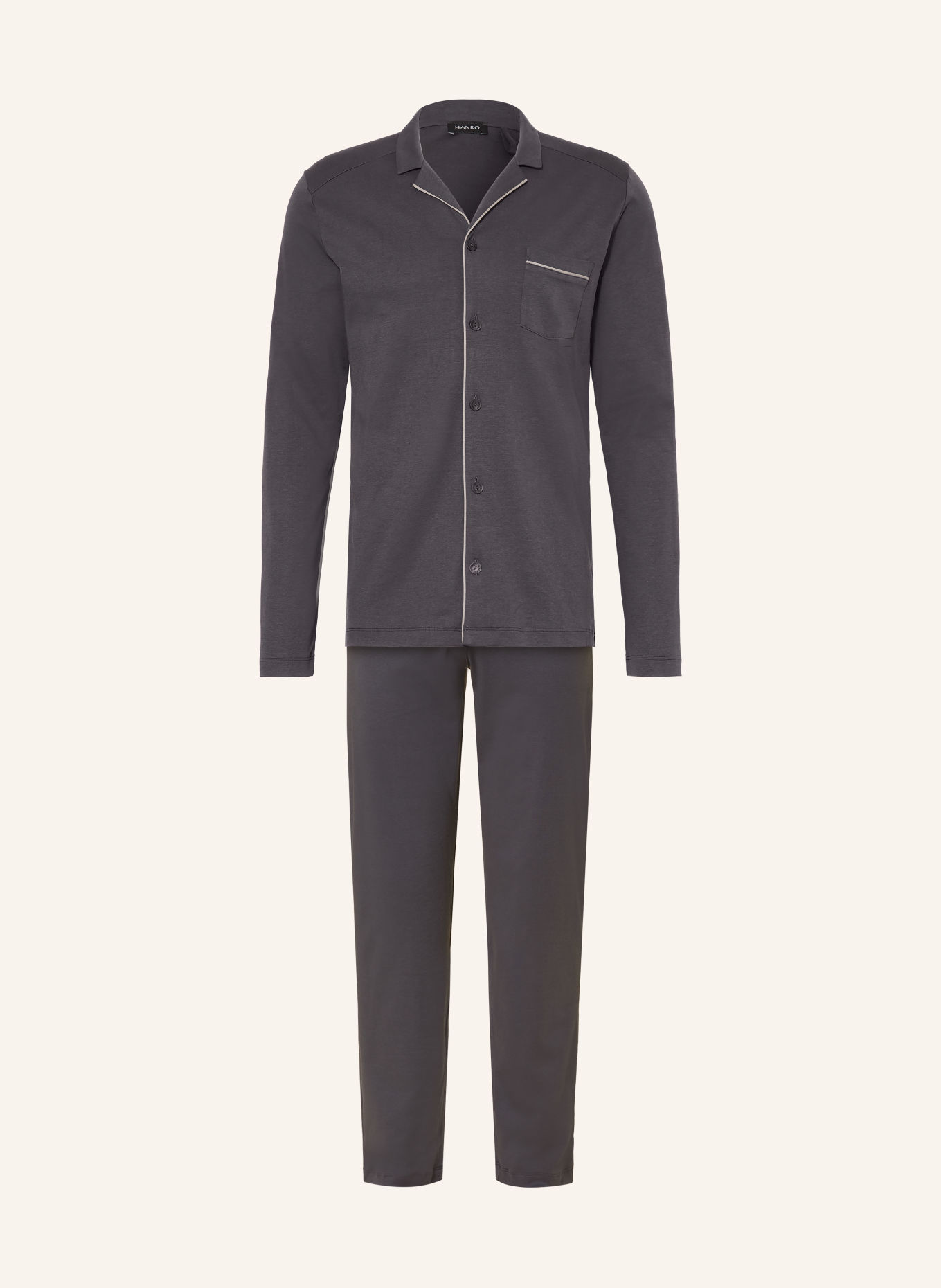 HANRO Pyjama NIGHT & DAY: BLAUWGRIJS / TAUPE
