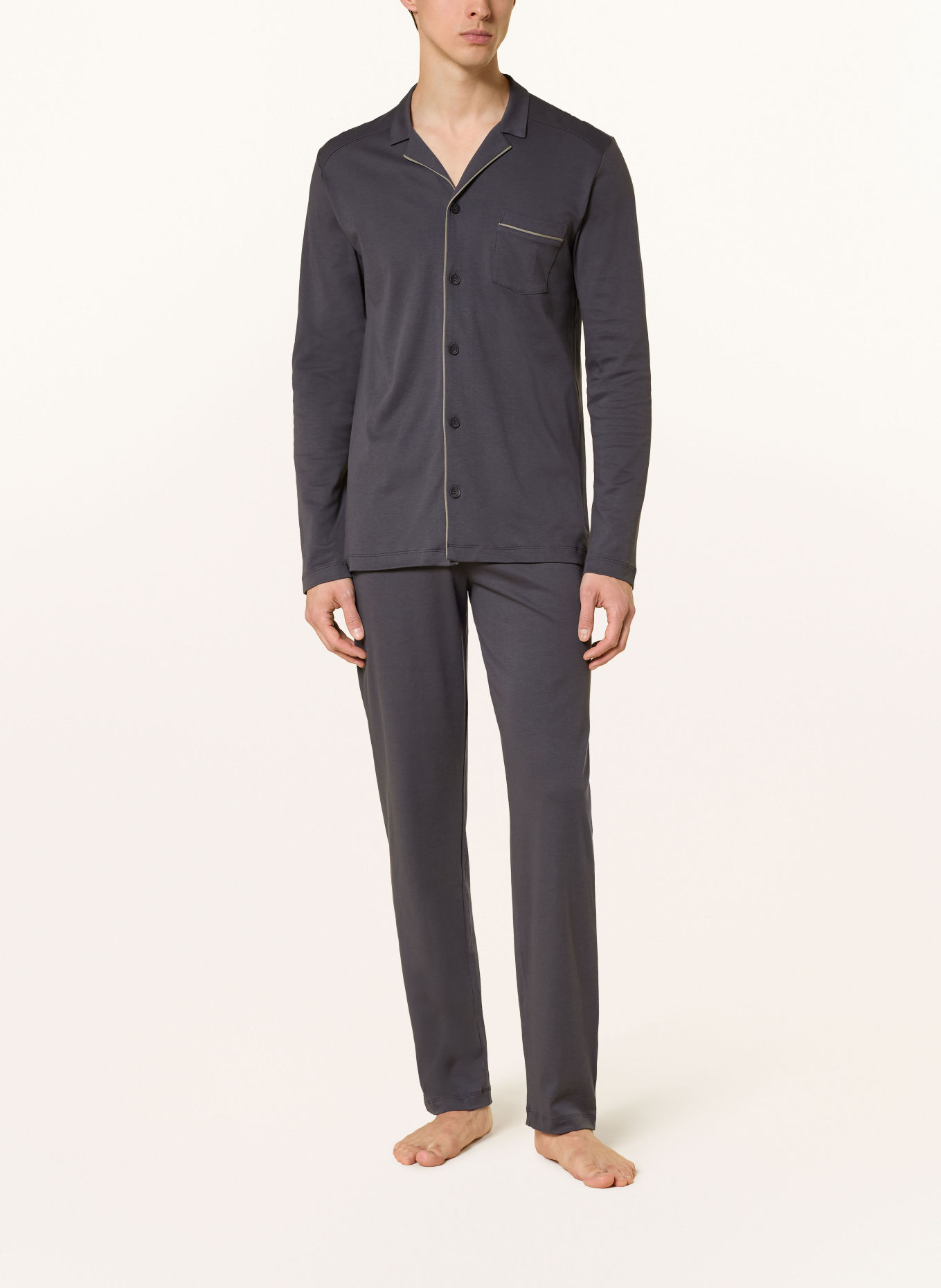 HANRO Pyjama NIGHT & DAY: BLAUWGRIJS / TAUPE