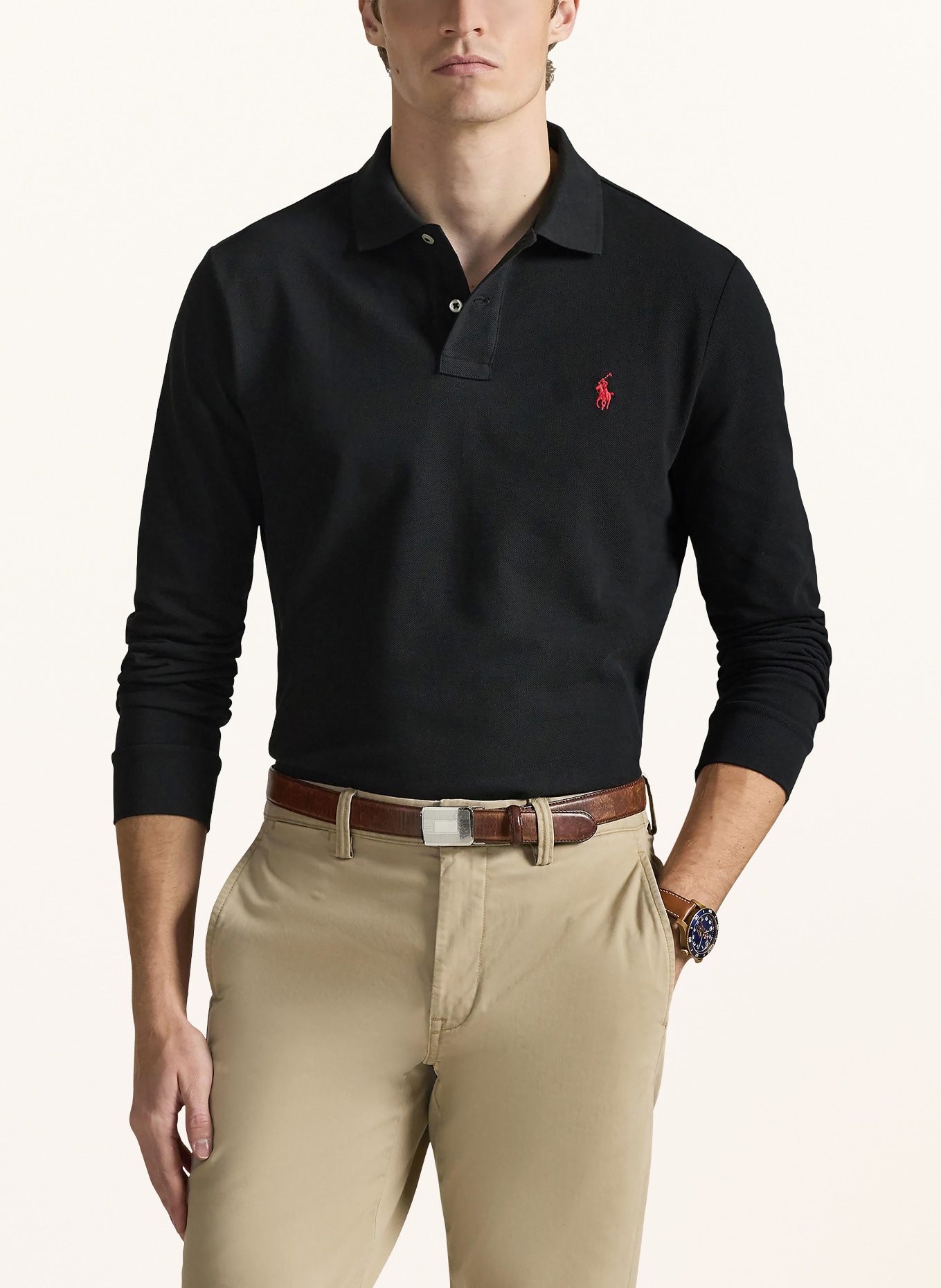 POLO RALPH LAUREN Piqué poloshirt Custom Slim Fit: ZWART