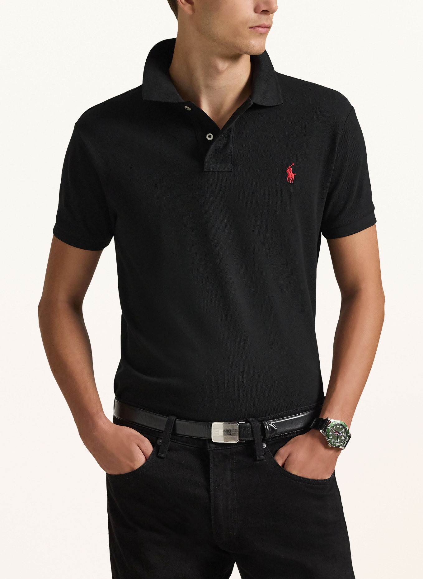 POLO RALPH LAUREN Piqué poloshirt slim fit: ZWART