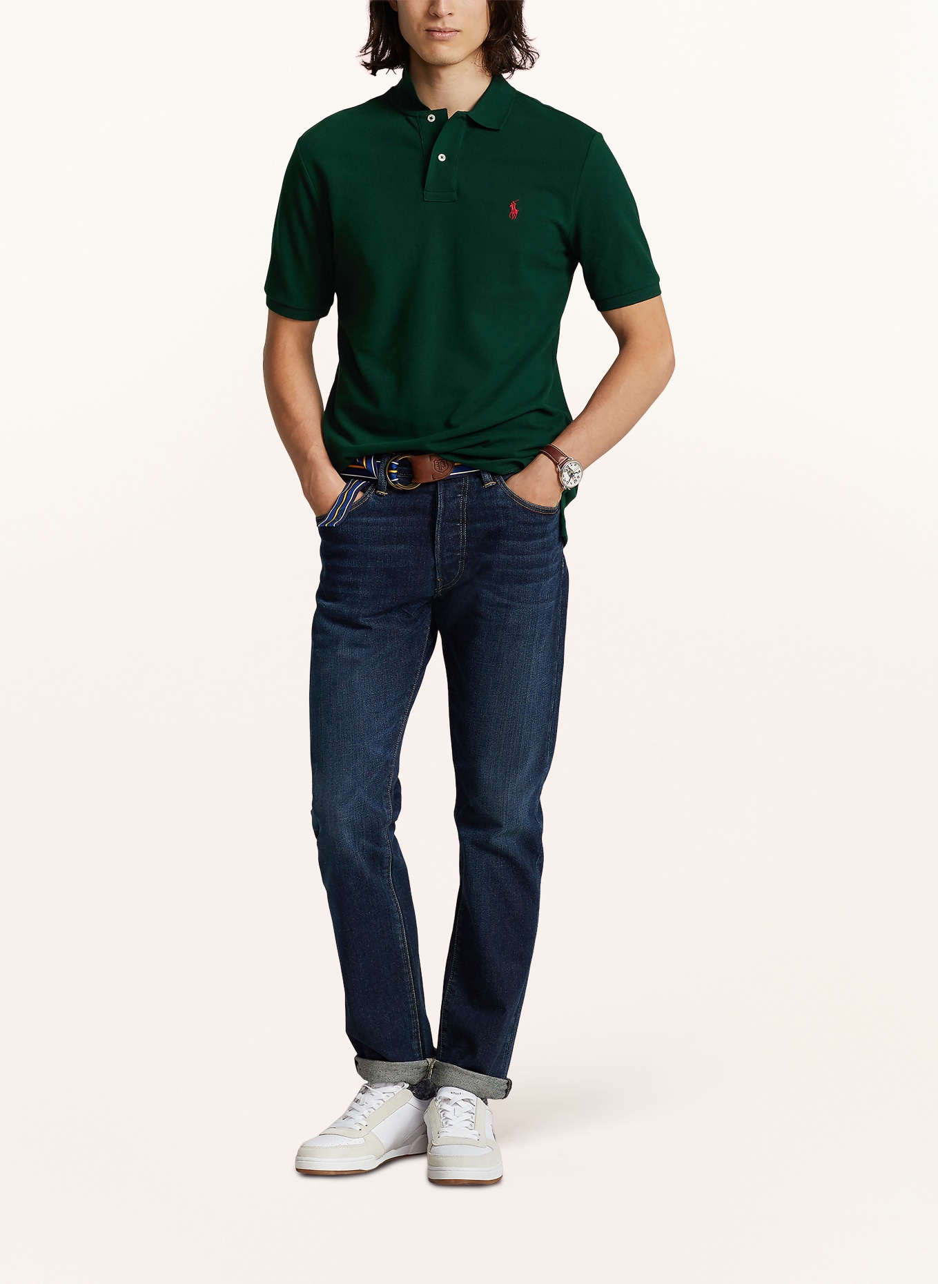 POLO RALPH LAUREN Piqué poloshirt slim fit: DONKERGROEN