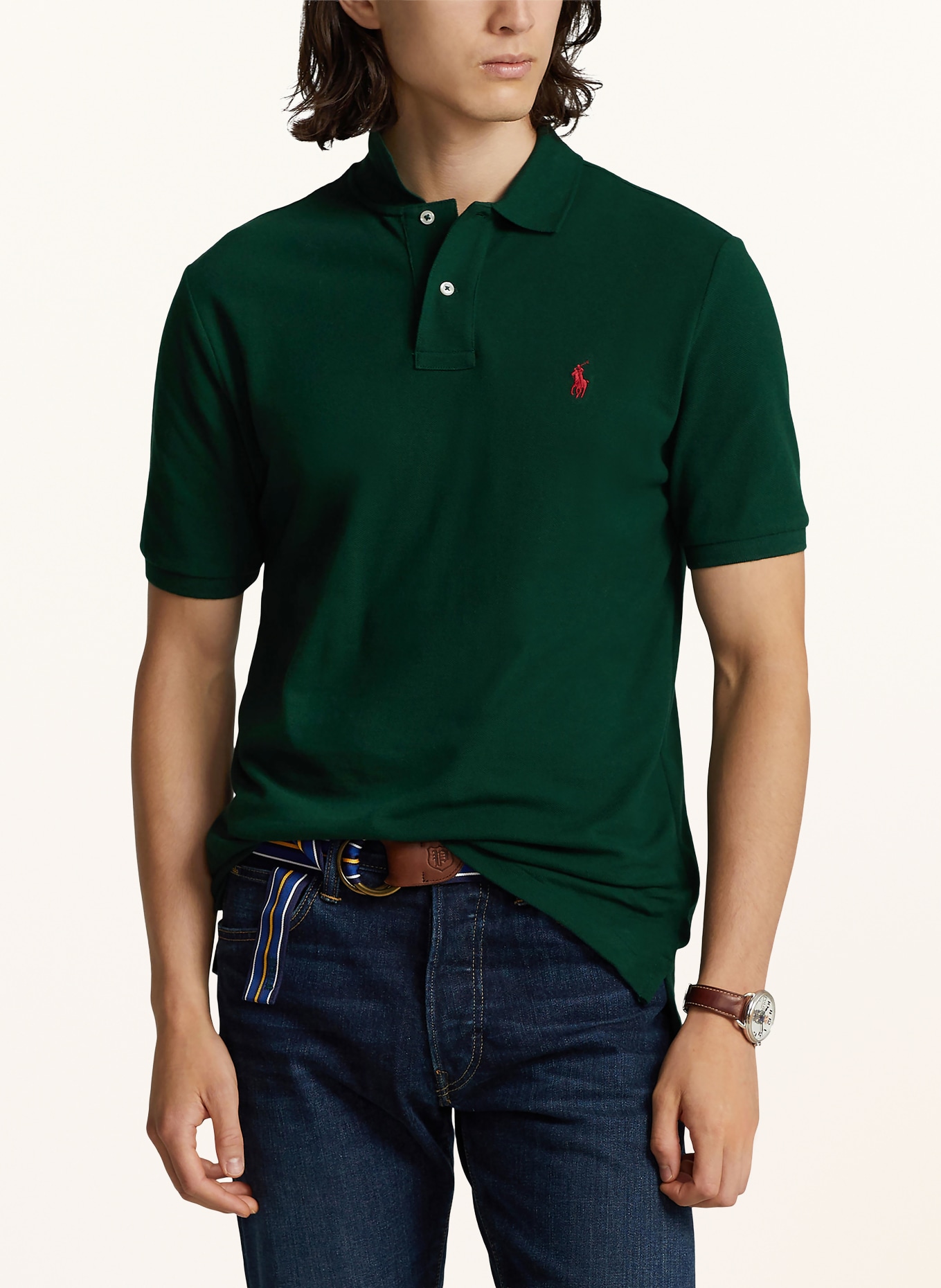 POLO RALPH LAUREN Piqué poloshirt slim fit: DONKERGROEN