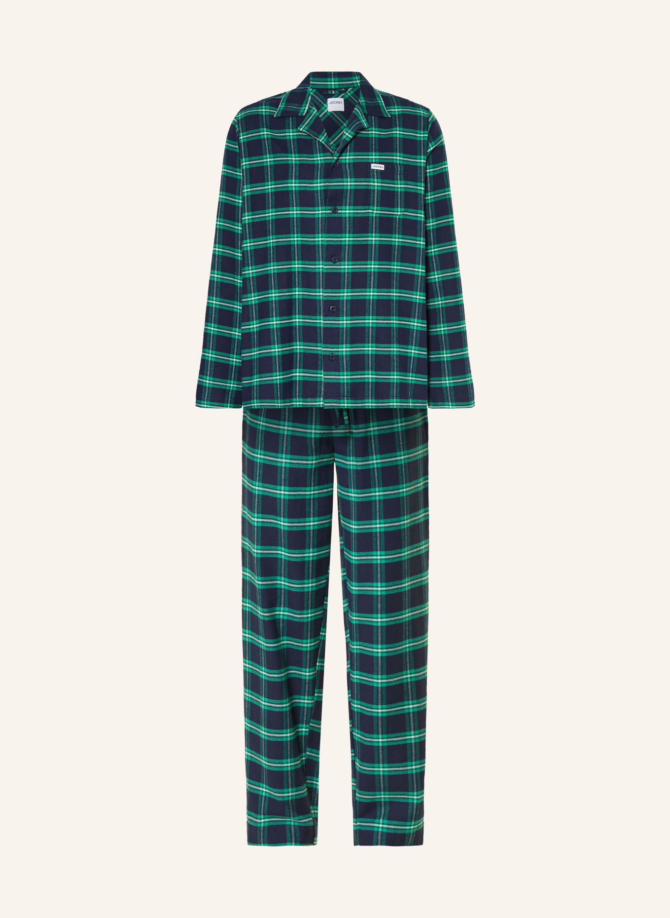 JOCKEY Everyday pyjamas i flannel: MØRKEBLÅ / GRØN / HVID