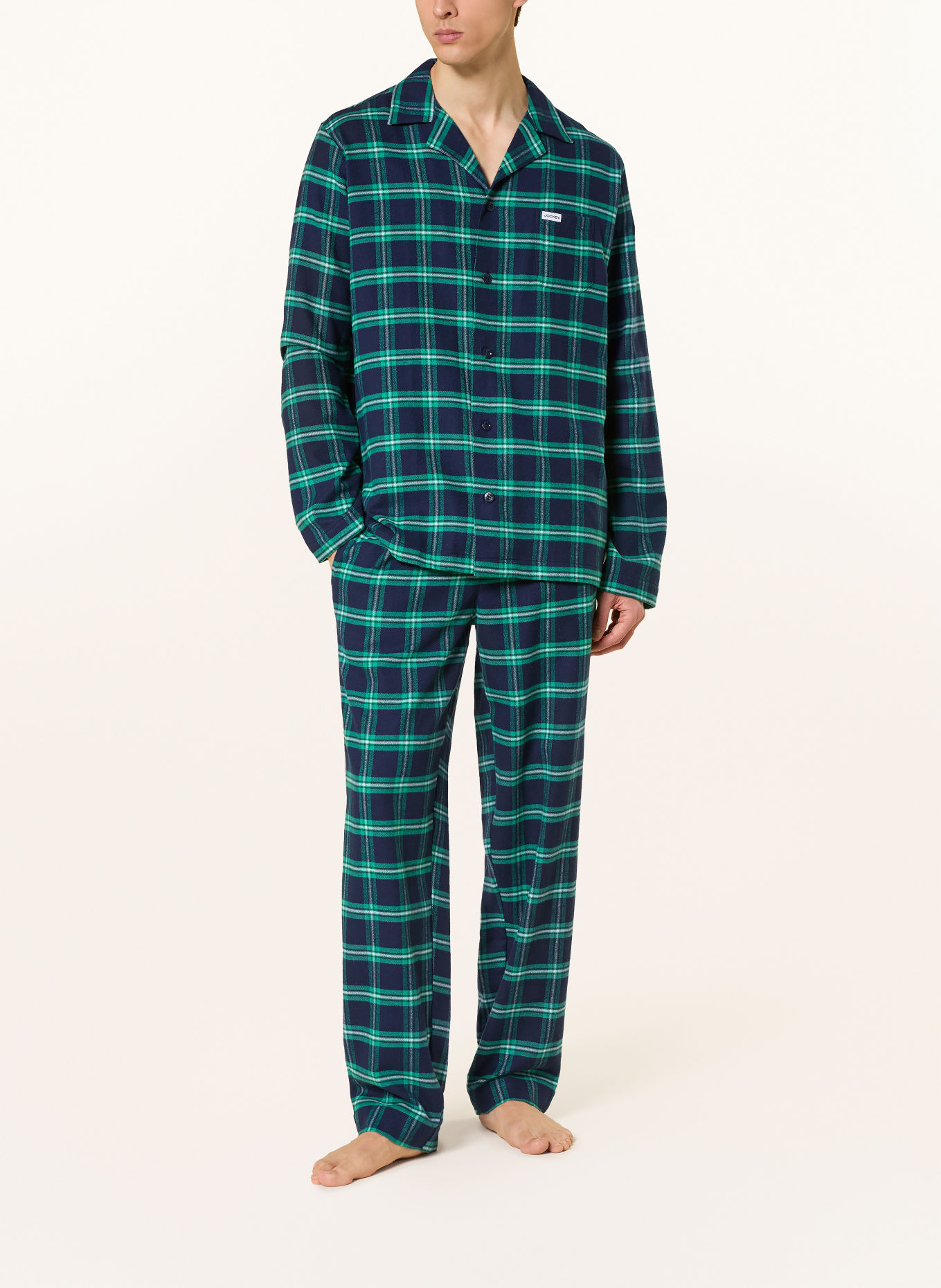 JOCKEY Everyday pyjamas i flannel: MØRKEBLÅ / GRØN / HVID