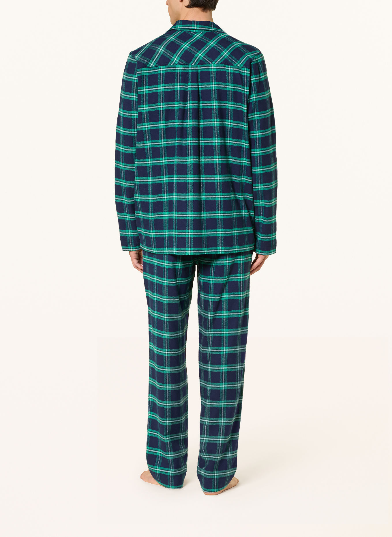 JOCKEY Everyday pyjamas i flannel: MØRKEBLÅ / GRØN / HVID