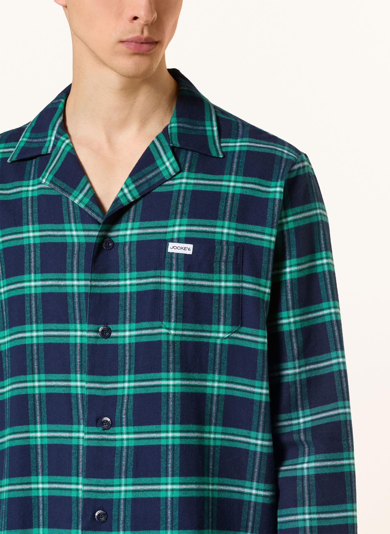 JOCKEY Everyday pyjamas i flannel: MØRKEBLÅ / GRØN / HVID