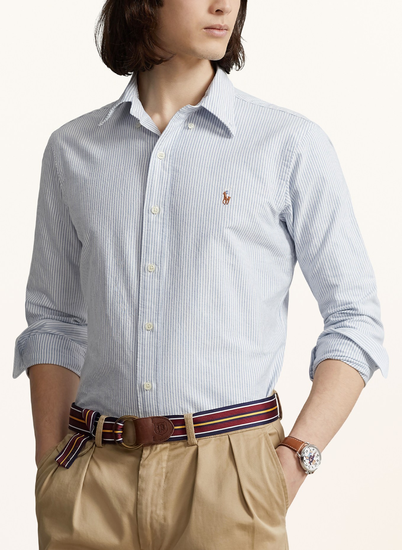 POLO RALPH LAUREN Overhemd Custom Fit: WIT / LICHTBLAUW