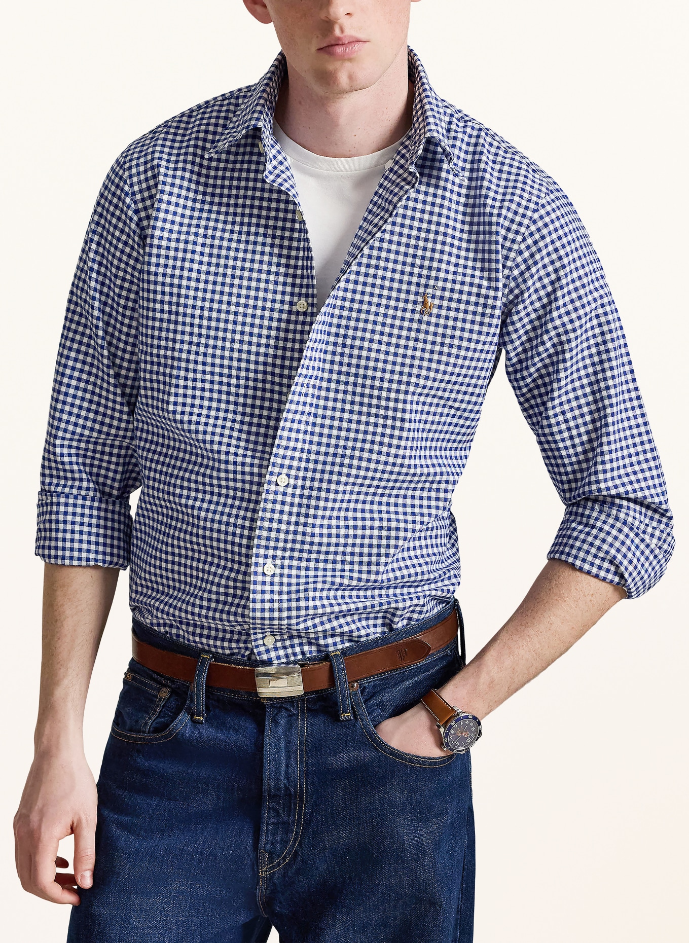 POLO RALPH LAUREN Overhemd Custom Fit: WIT / BLAUW