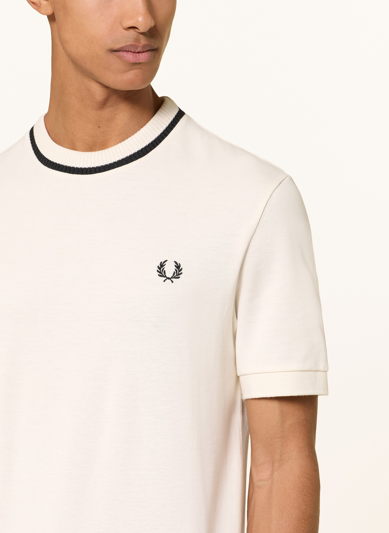 FRED PERRY T-shirt van piqué: ECRU / ZWART