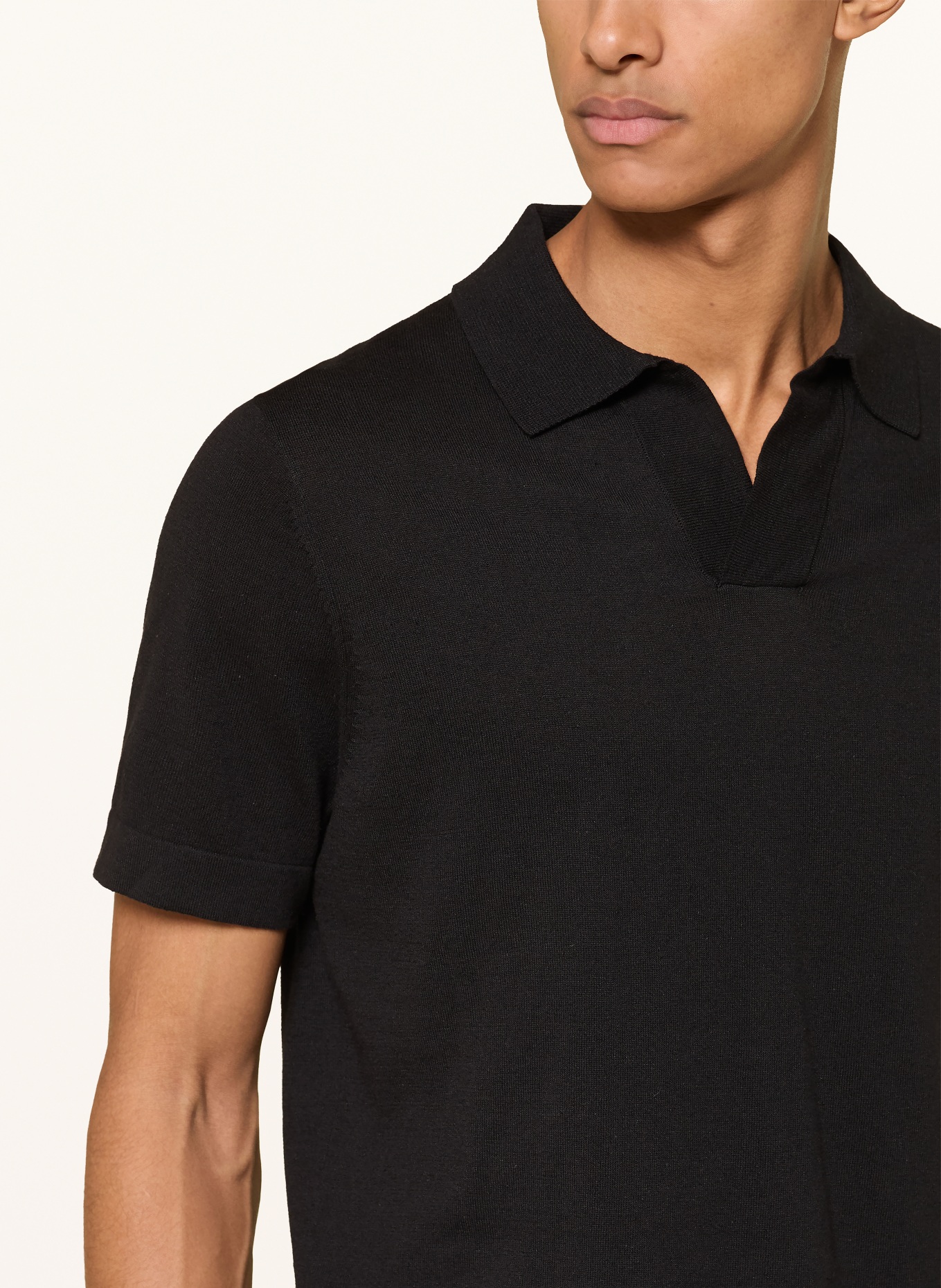 NN.07 Strick-Poloshirt RYAN mit Leinen: SCHWARZ