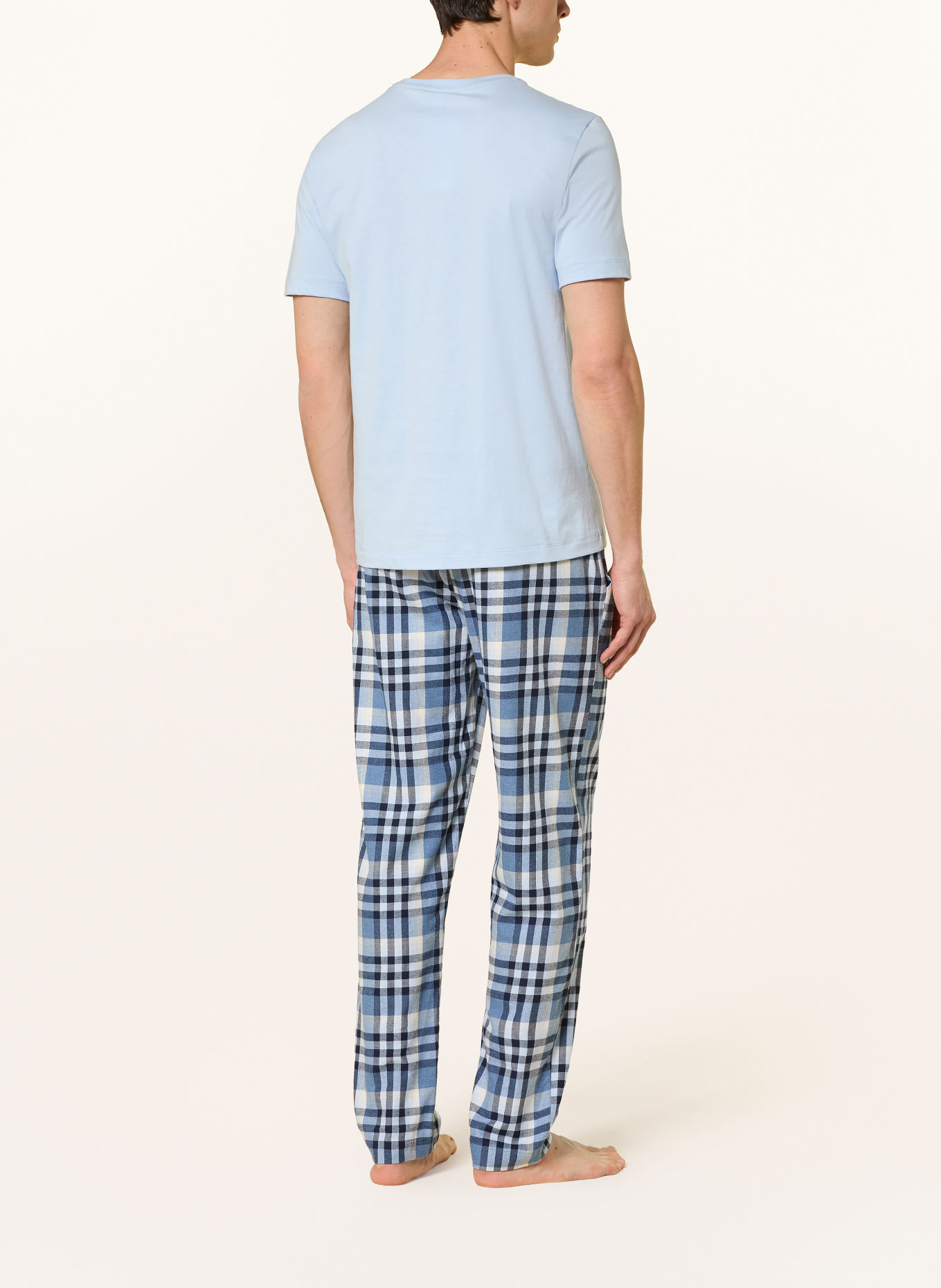 HANRO Pantaloni de dormit COZY COMFORT din flanelă: ALBASTRU / ALBASTRU DESCHIS / ALB