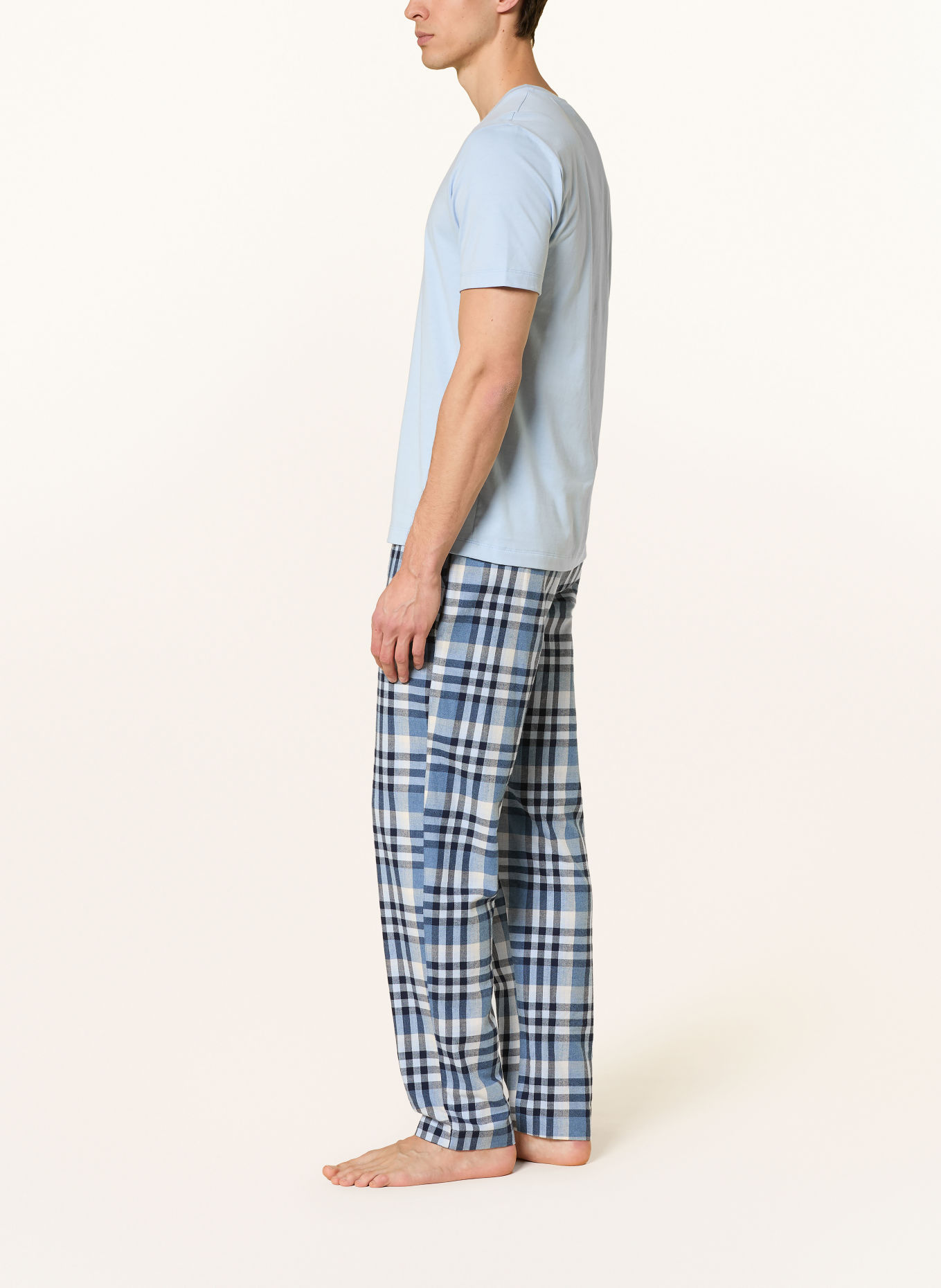 HANRO Pantaloni de dormit COZY COMFORT din flanelă: ALBASTRU / ALBASTRU DESCHIS / ALB