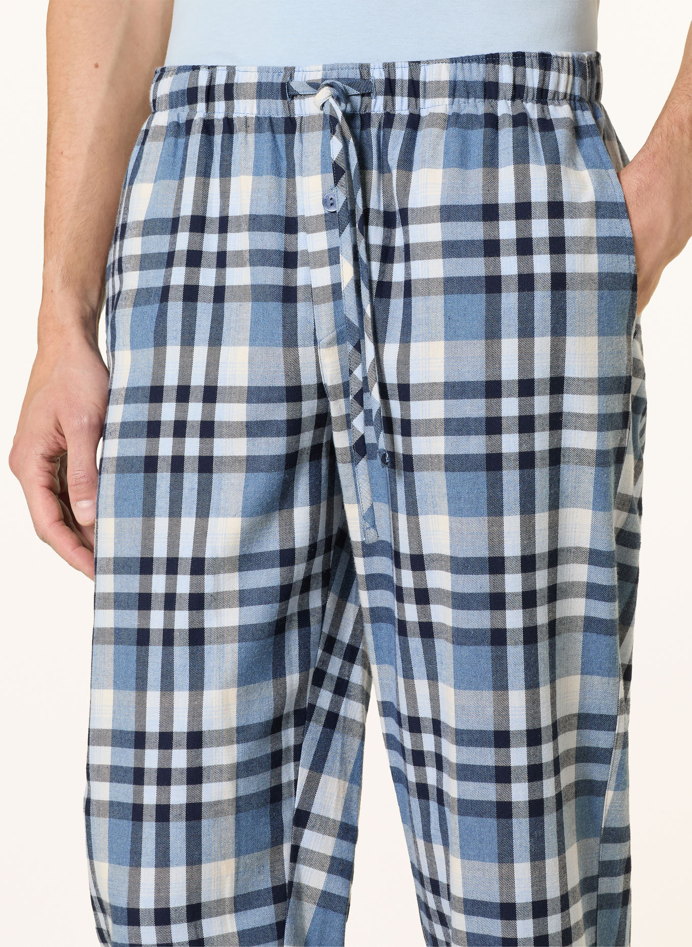 HANRO Pantaloni de dormit COZY COMFORT din flanelă: ALBASTRU / ALBASTRU DESCHIS / ALB
