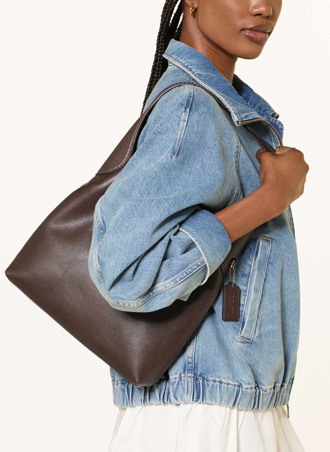 COACH BROOKLYN SMALL Tote Bag: DARK BROWN / GOLD
